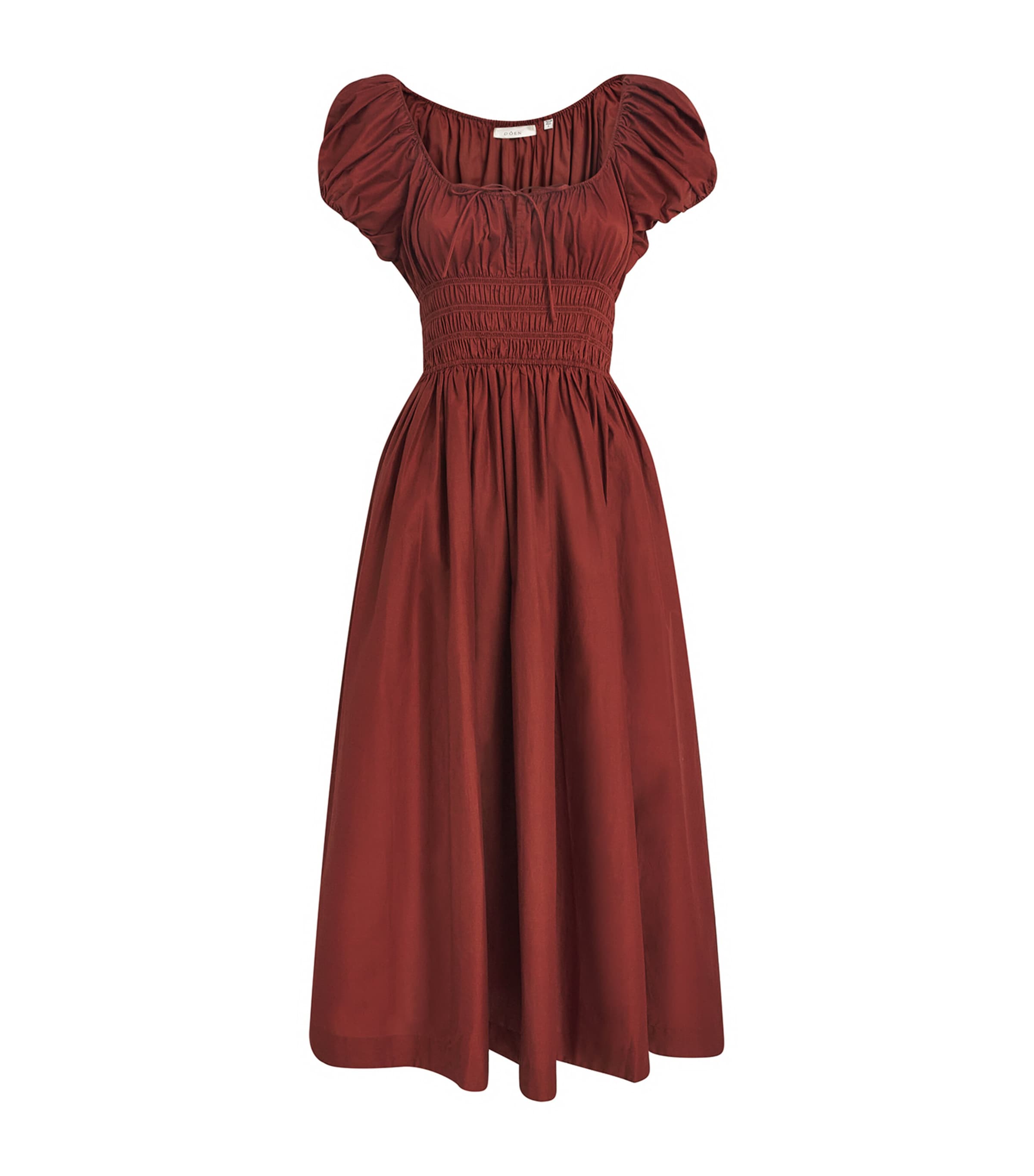 Doen Quinn Puff-sleeve Smocked Dress In Red
