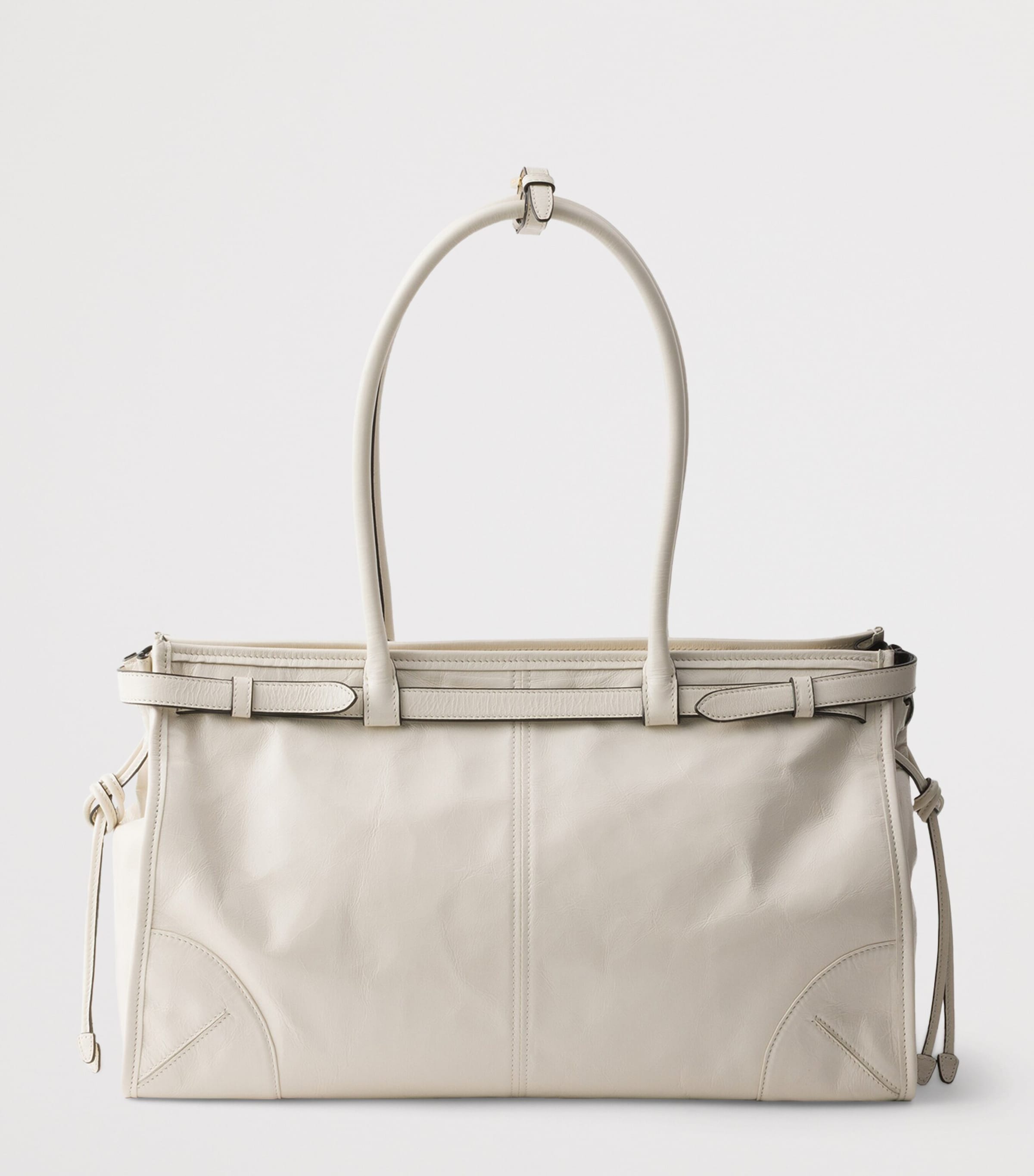 Prada Womens Large Leather Bonnie Top-Handle Bag White Image 3