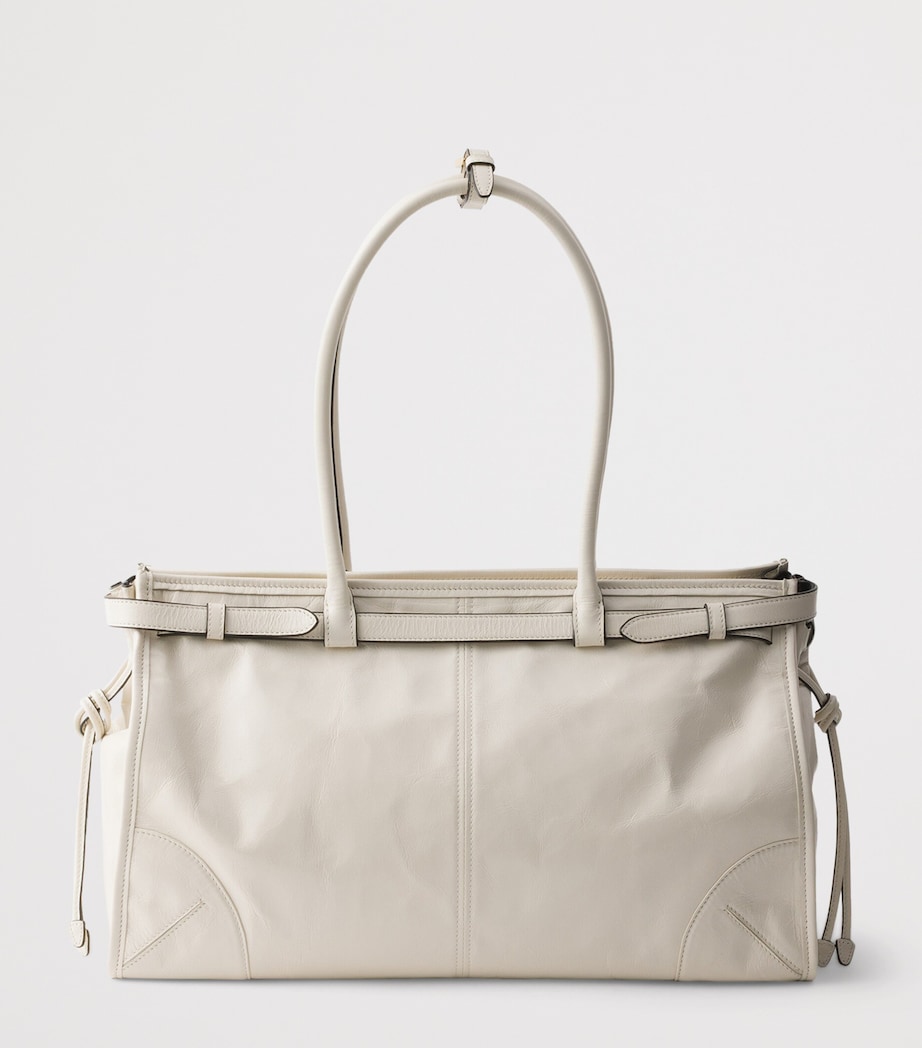 Prada Womens Large Leather Bonnie Top-Handle Bag White Image 3