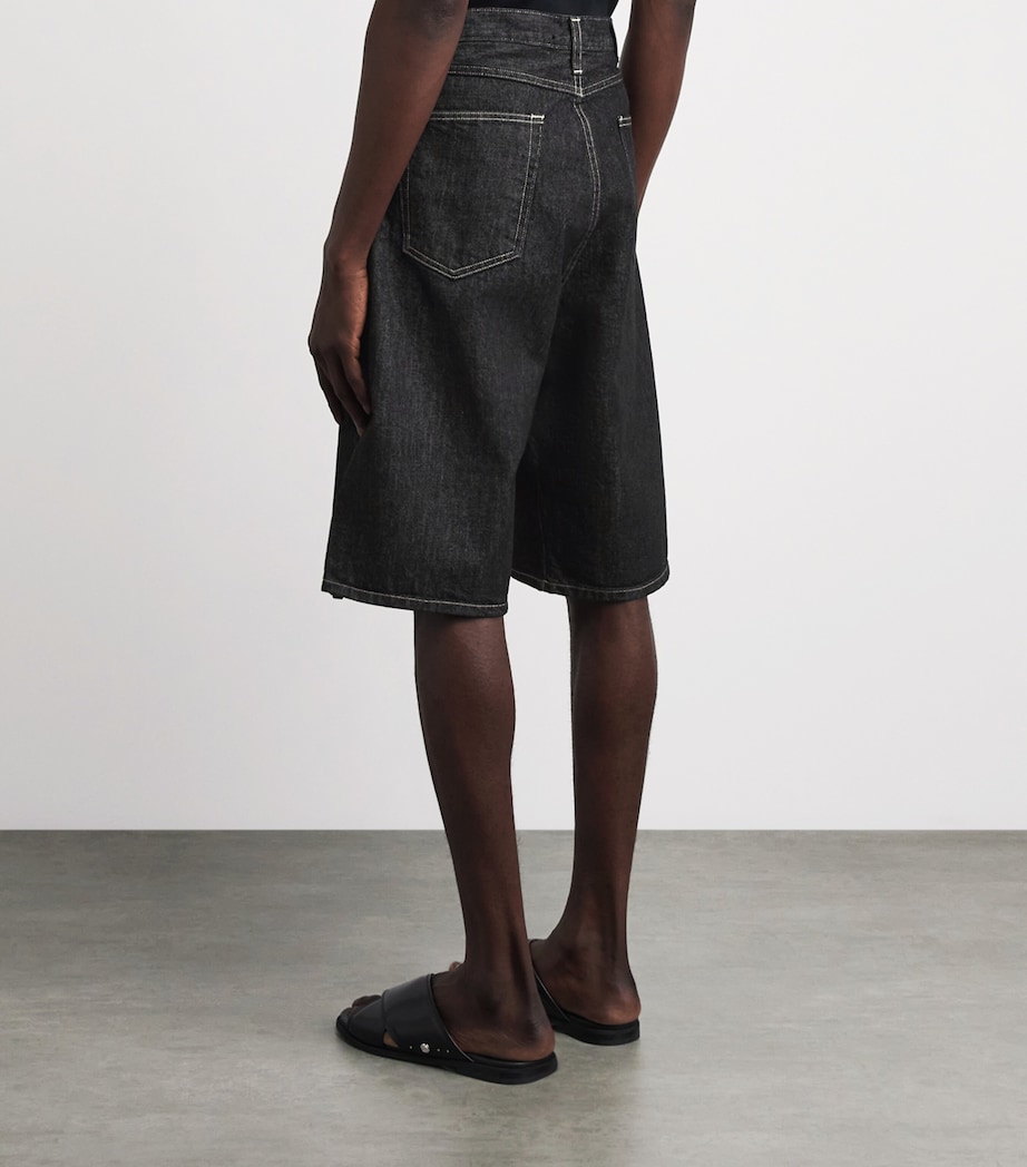 Studio Nicholson Mens Wide-Leg Denim Shorts Black / White Weft Image 5