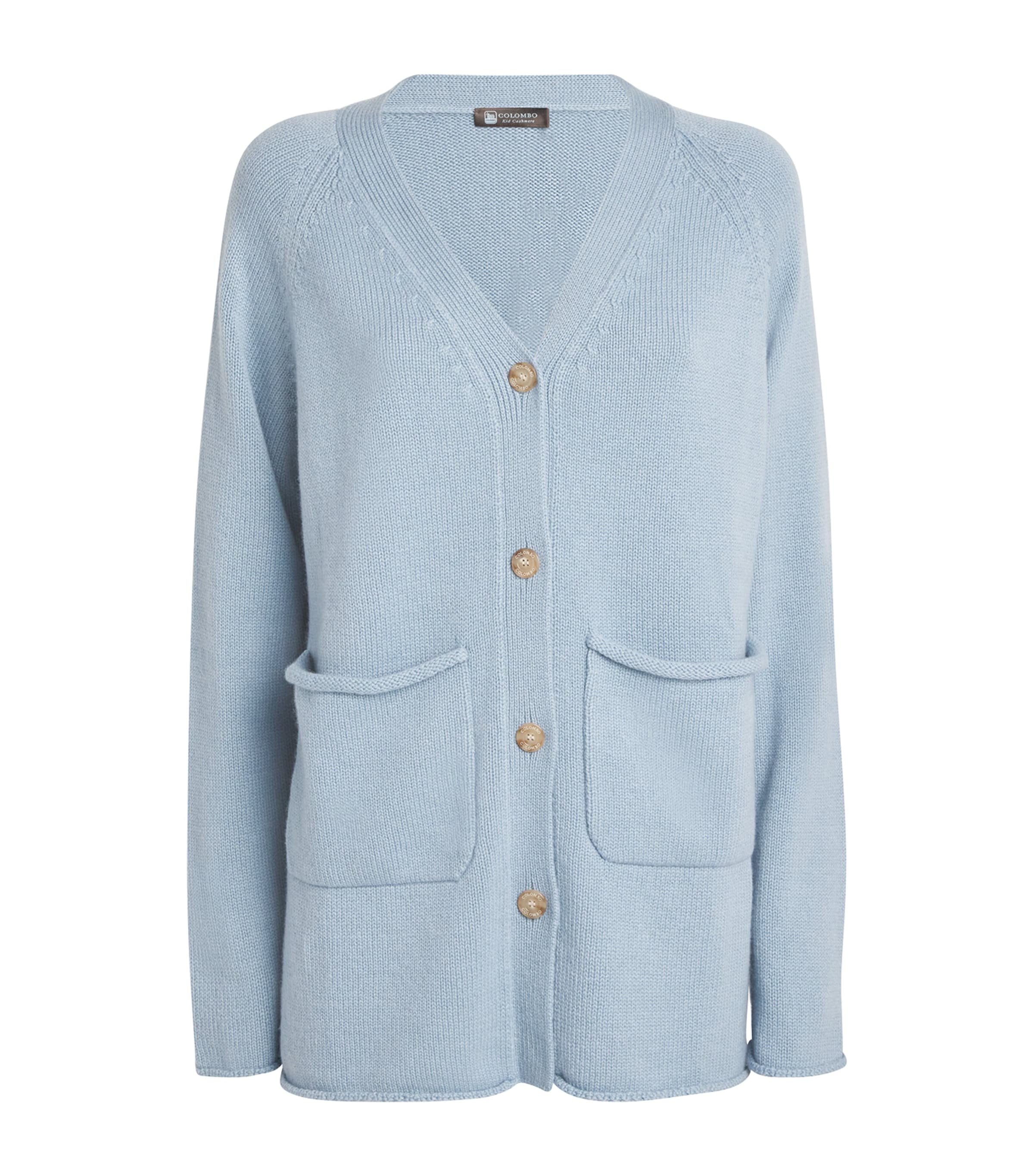 Colombo Kid Cashmere V-neck Cardigan In Blue