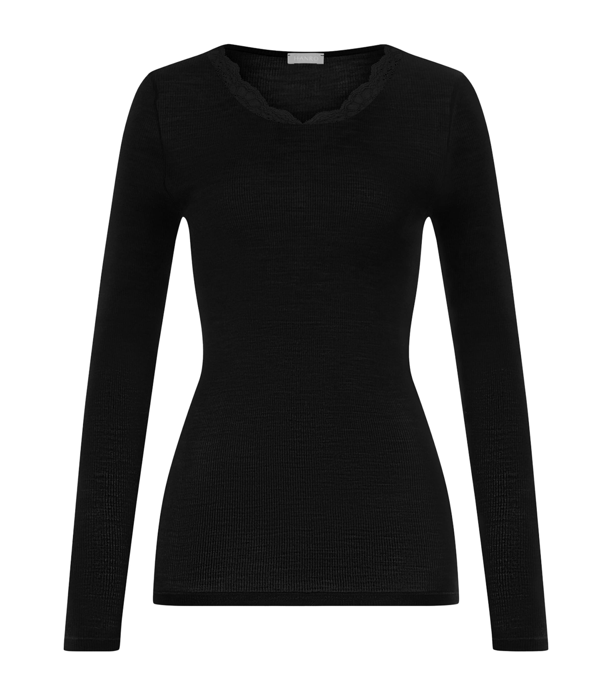 Hanro Womens Wool-Silk Long-Sleeve T-Shirt Black Image 1