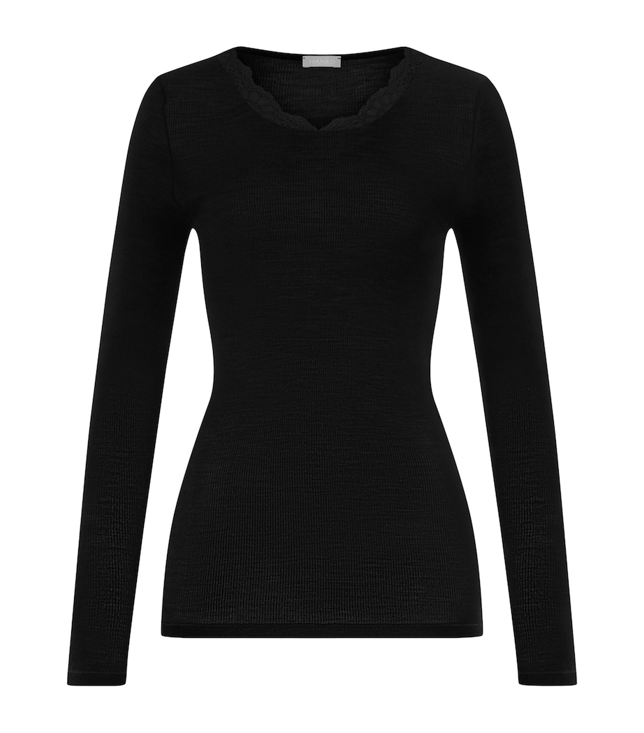 Hanro Womens Wool-Silk Long-Sleeve T-Shirt Black Image 1