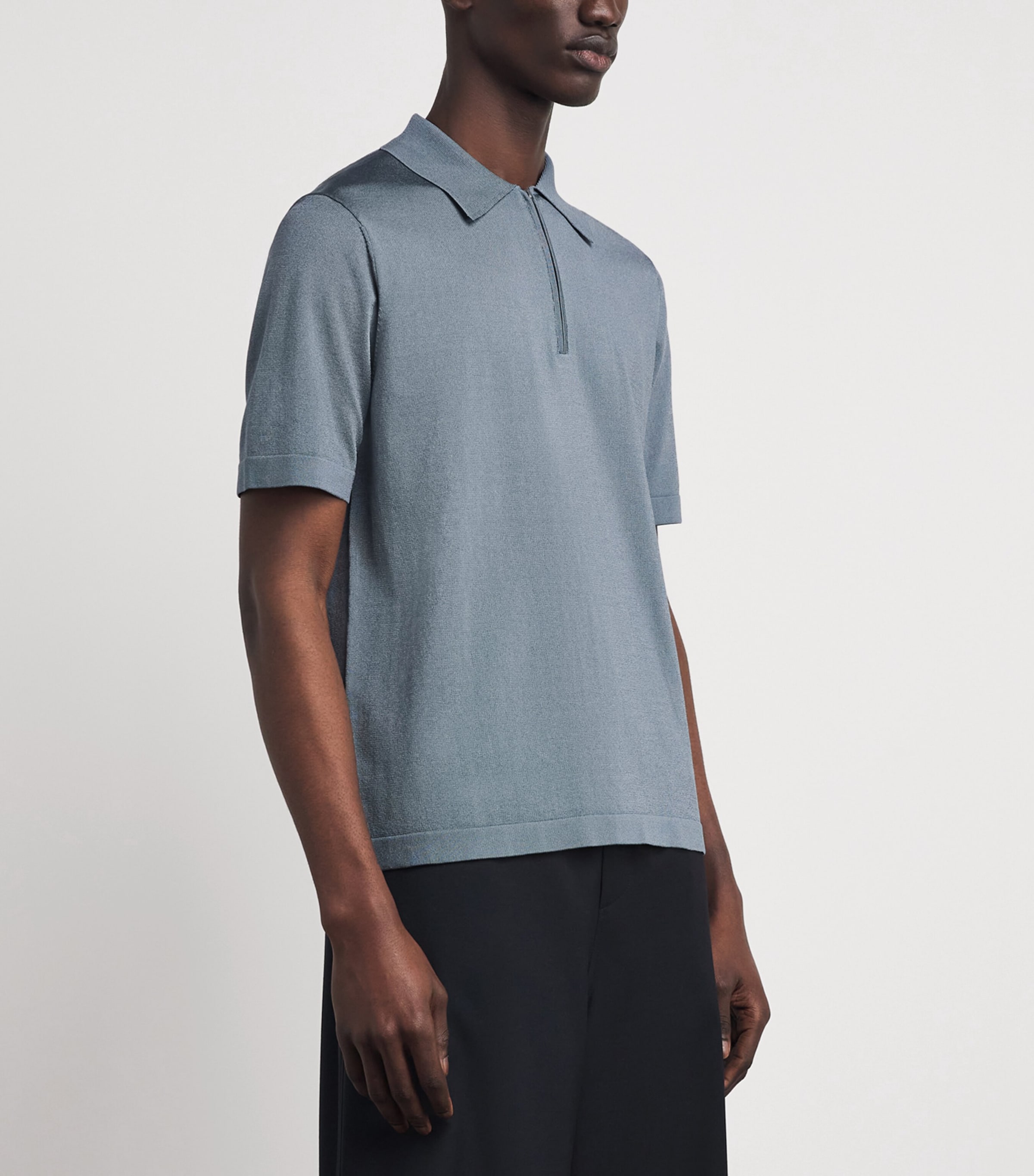 Sandro Paris Mens Zip-Up Polo Shirt Grey / Blu Image 4