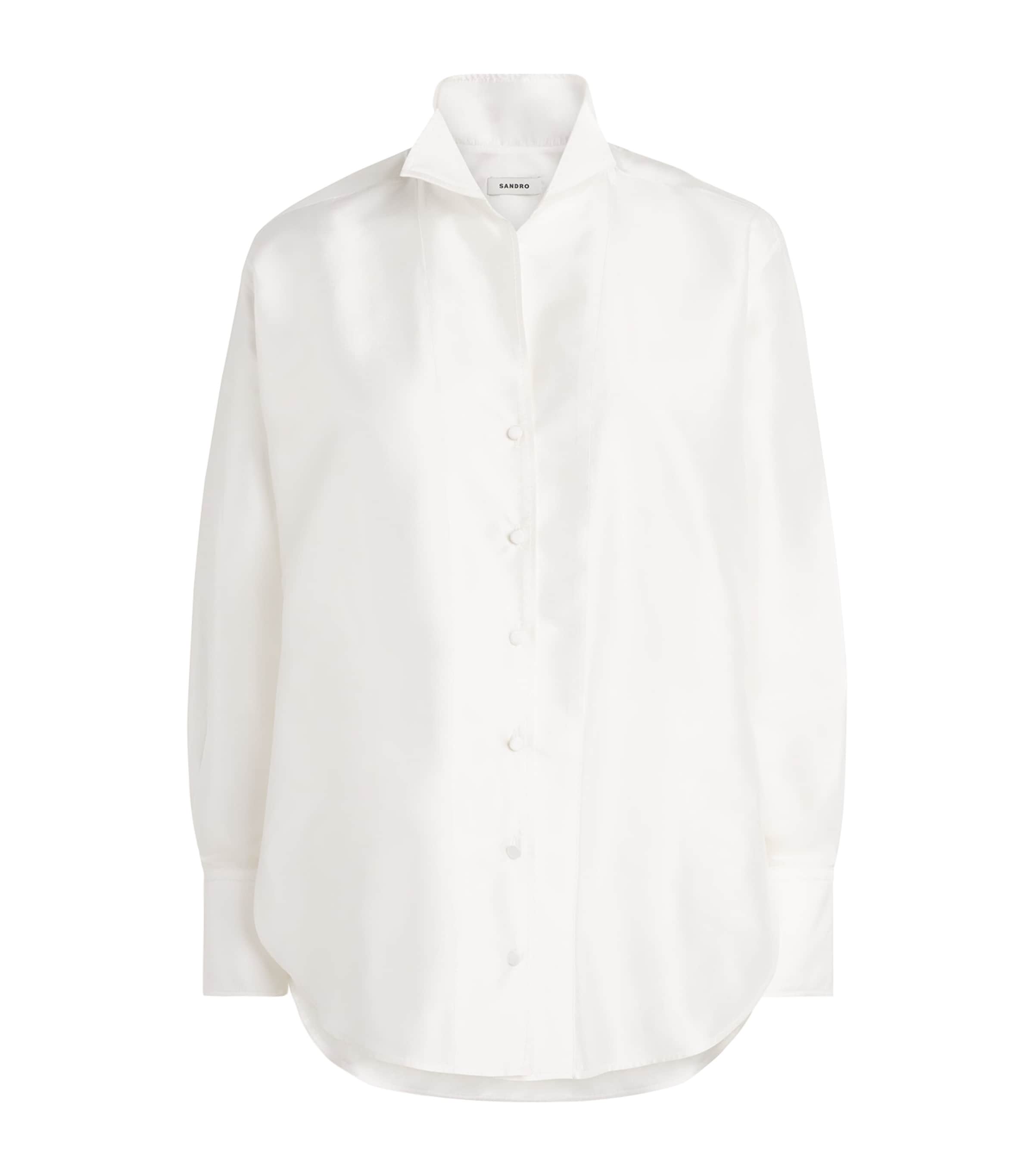 Sandro Paris Womens Silk Satin Oversized Shirt White Image 1
