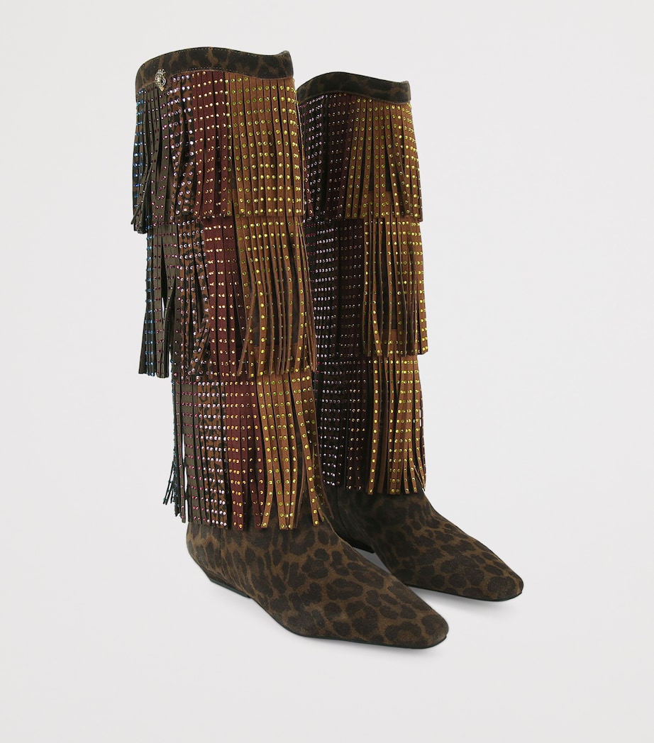 Suede Fringed Knee-High Boots 20 DK.BRN COM Image 4
