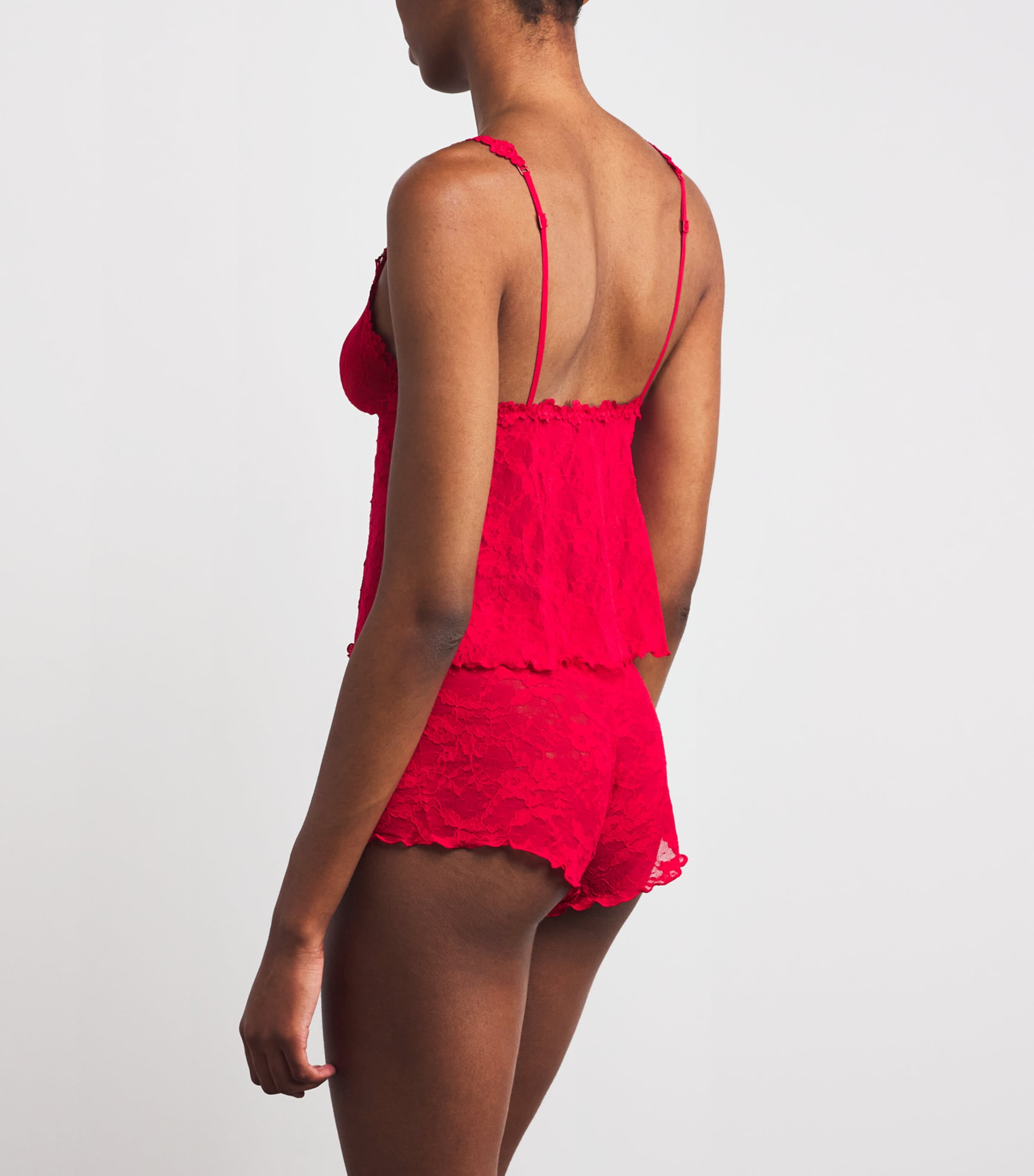 Stretch Lace Triangle Camisole and Shorts Set RED Image 3