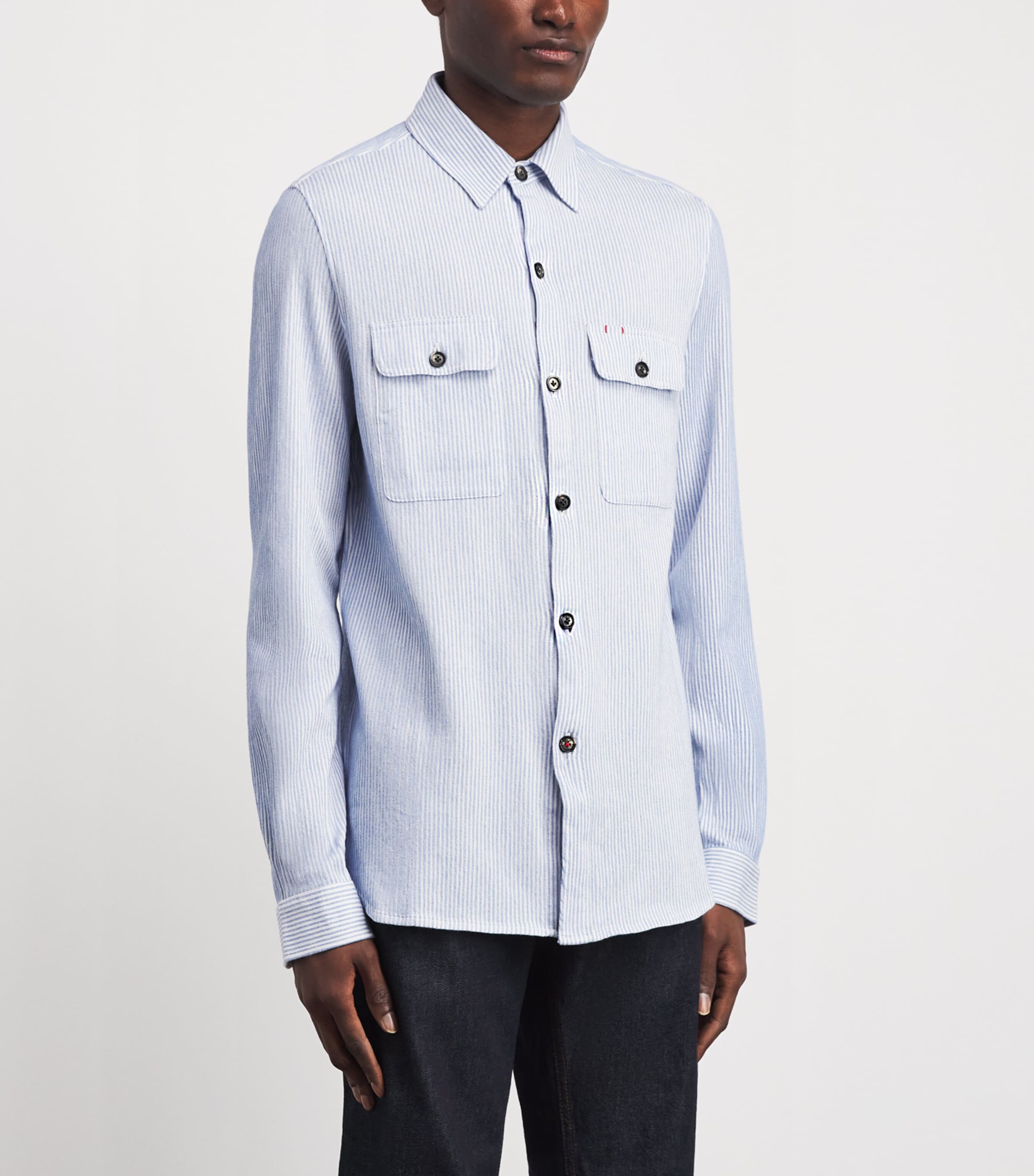 Isaia Mens Cotton-Linen Stripe Overshirt Image 4