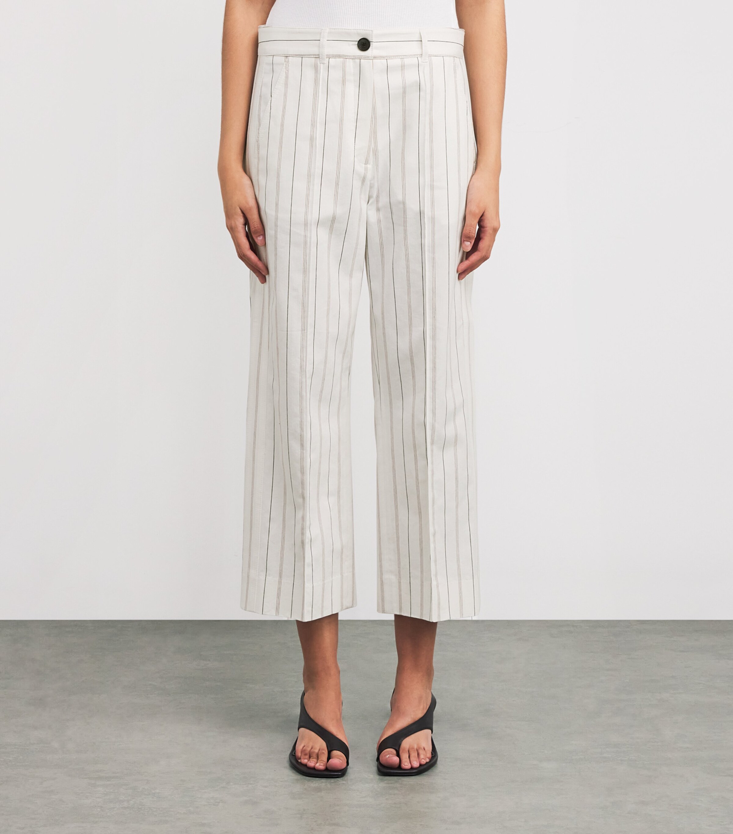 ME+EM Womens Organic Cotton Stripe Cropped Trousers Multi Stripe Image 3