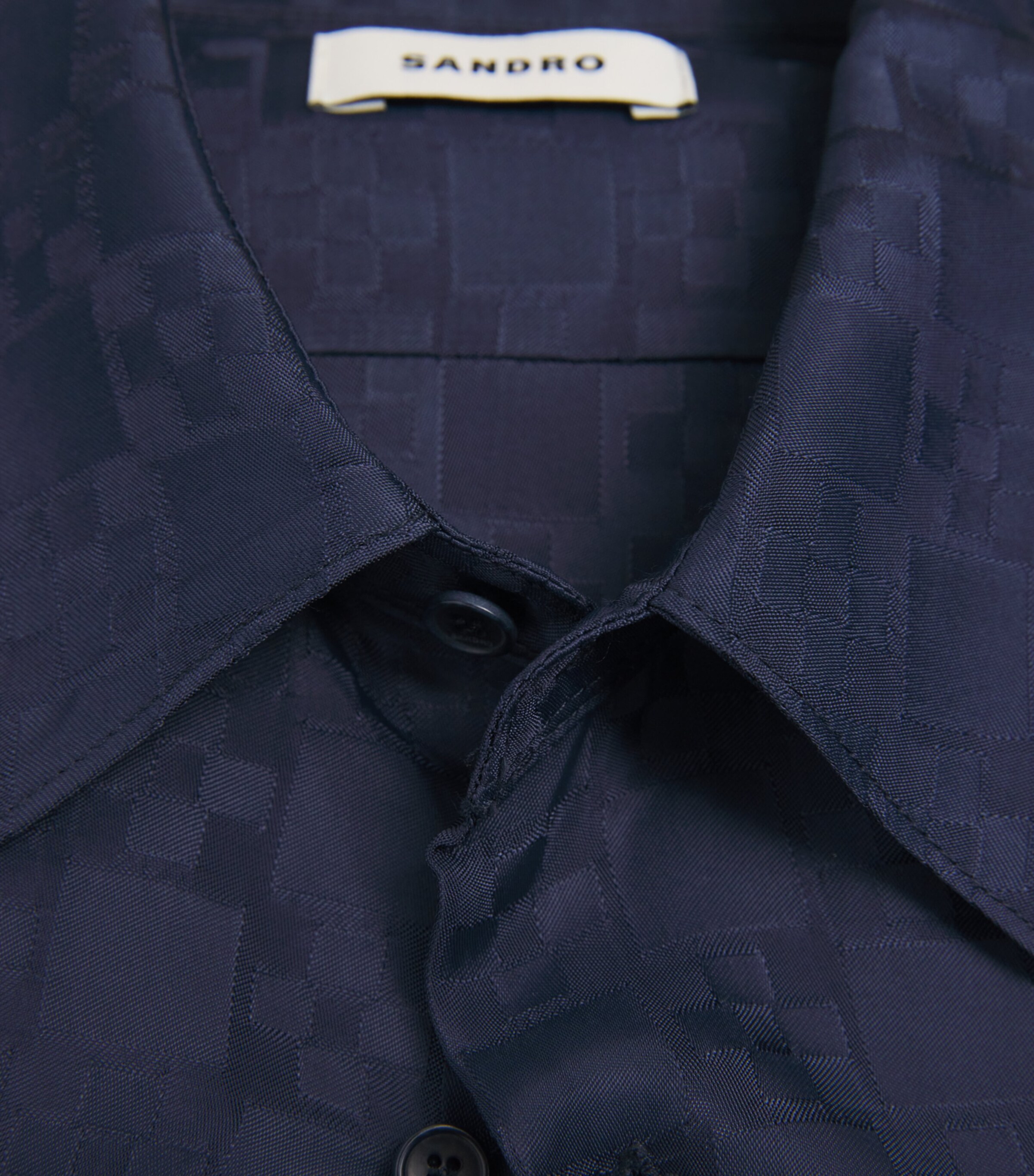Sandro Paris Mens Jacquard Square Cross Shirt Navy Blue Image 6