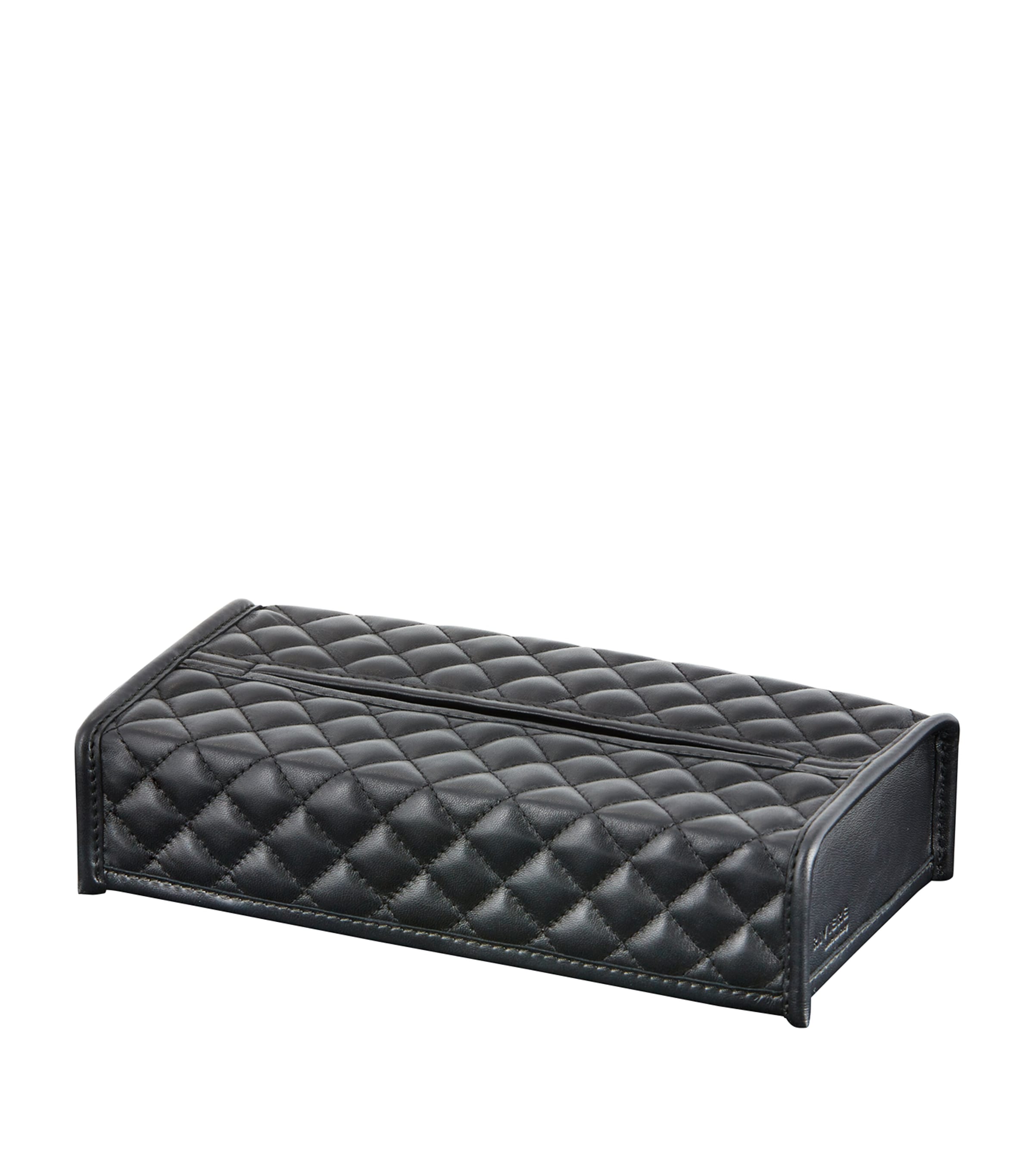 Quilted Leather Rectangle Tissue Box BLACK Image 1
