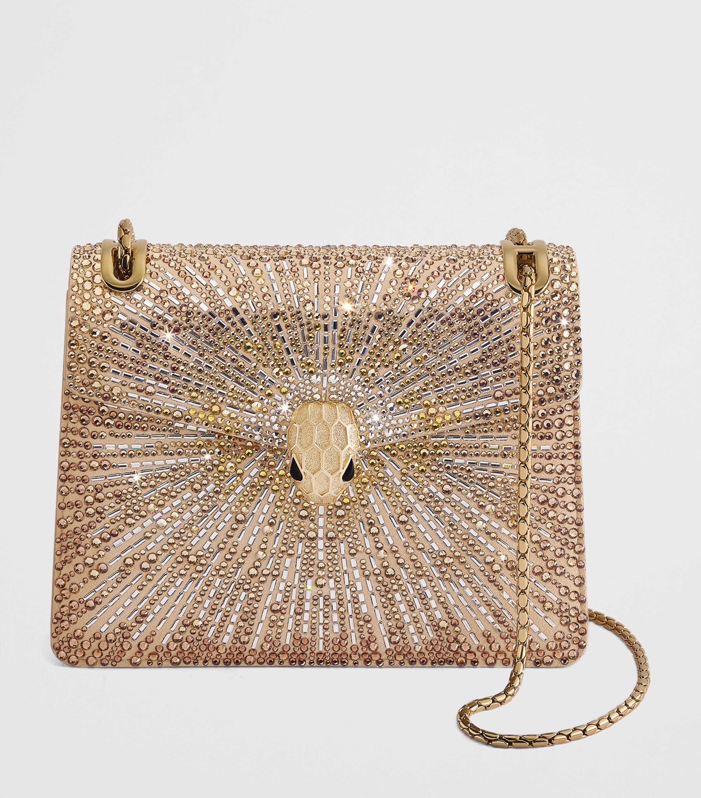 Small Crystal-Embellished Suede Serpenti Forever Day-to-Night Shoulder Bag GOLD Image 6