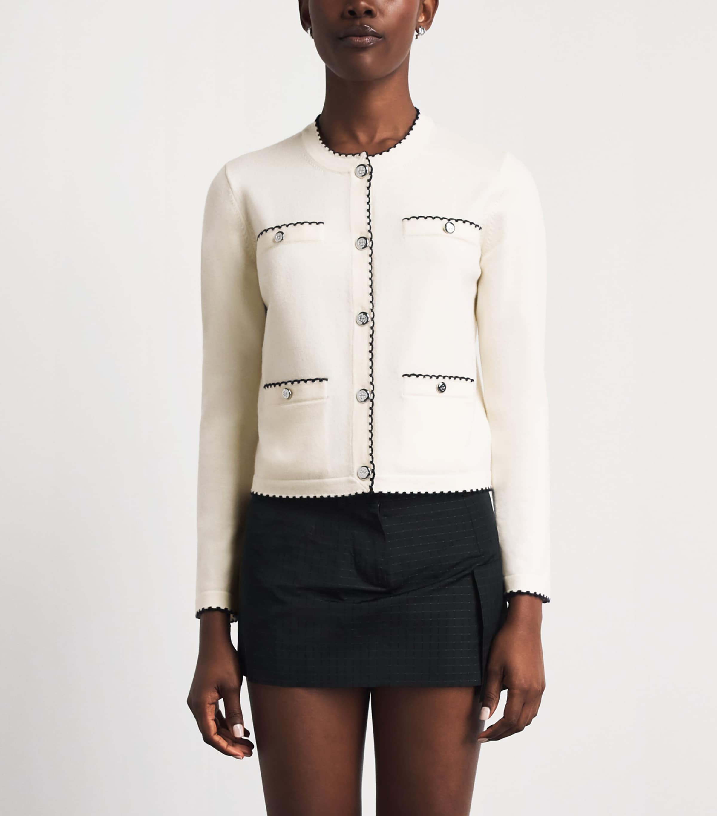 Tory Burch Womens Wool-Blend Kendra Cardigan New Ivry/mdm Nvy Image 4