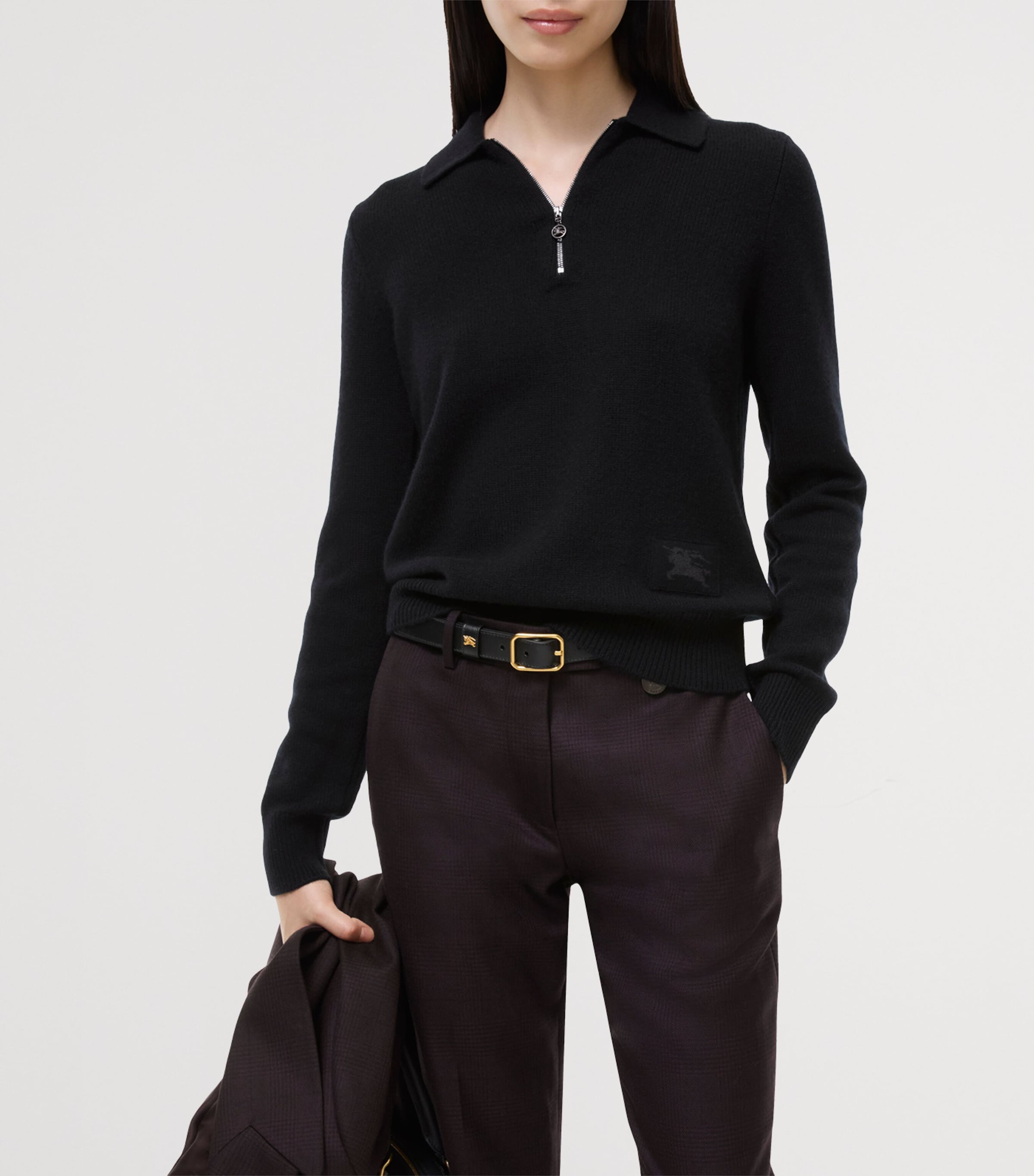 Burberry Womens Cashmere Quarter-Zip Polo Sweater Black Image 2