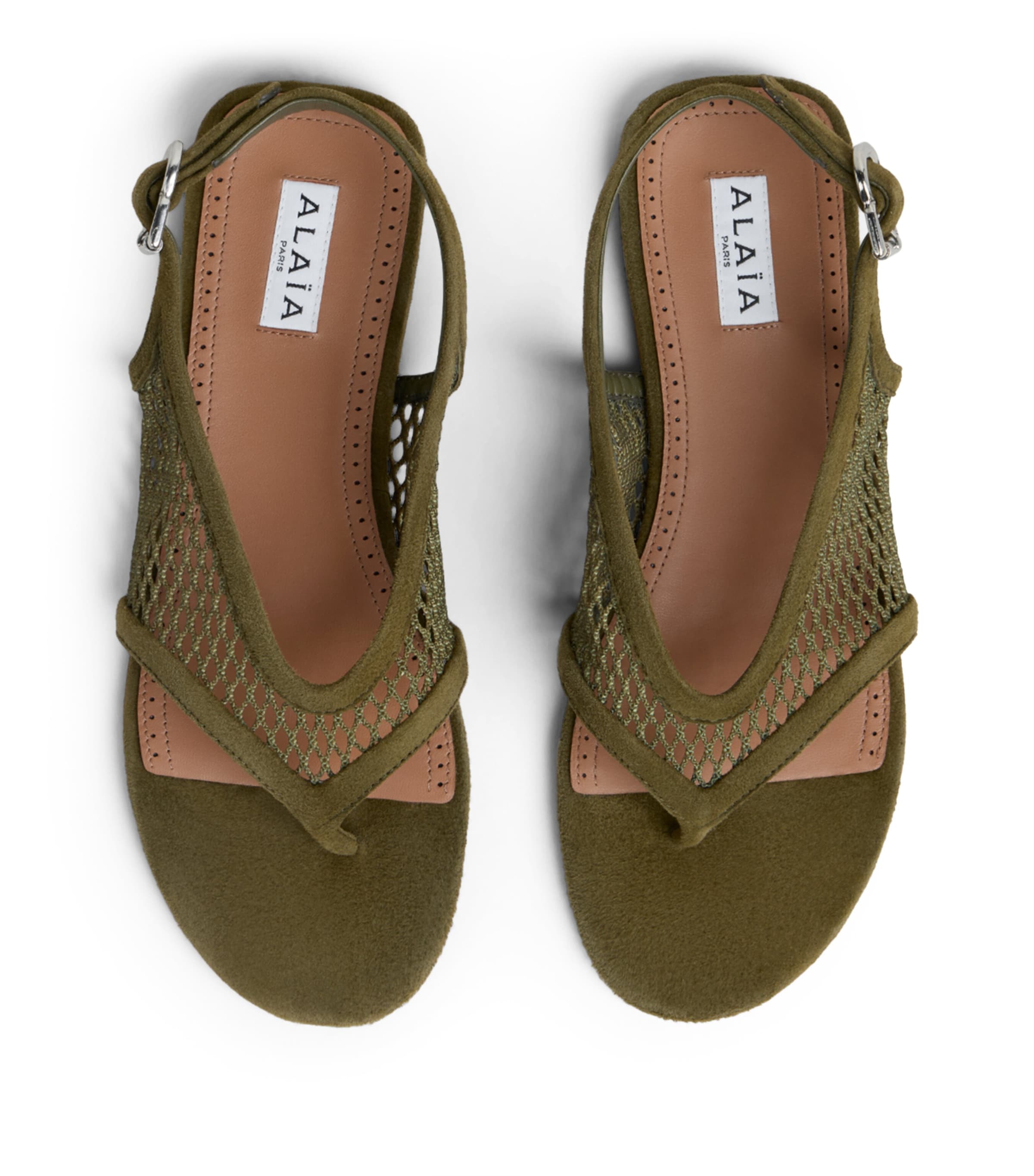 Alaïa Suede Mesh Thong Sandals Kaki Image 2