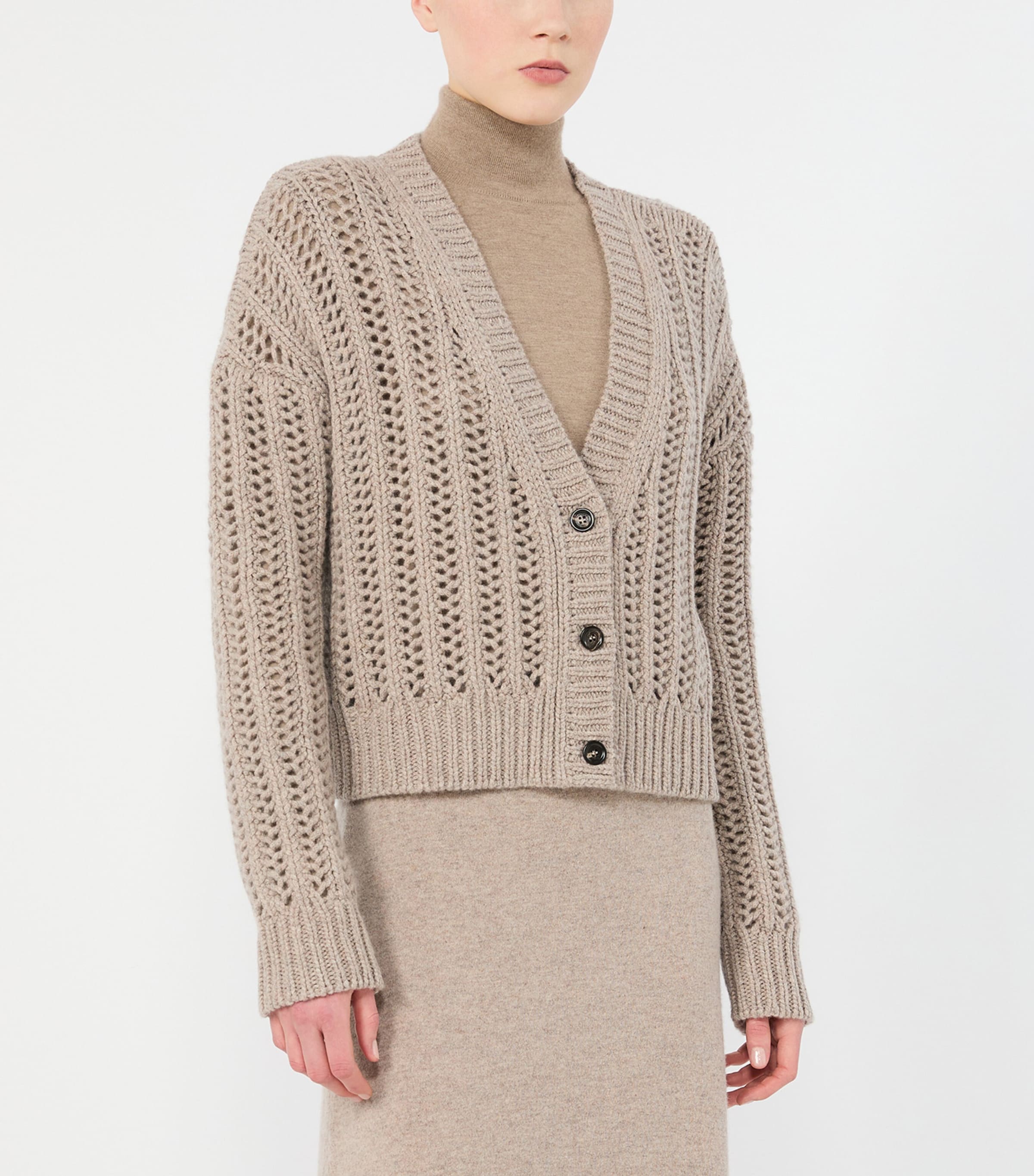 Max Mara Womens Cashmere Openwork Cardigan Sand Image 2