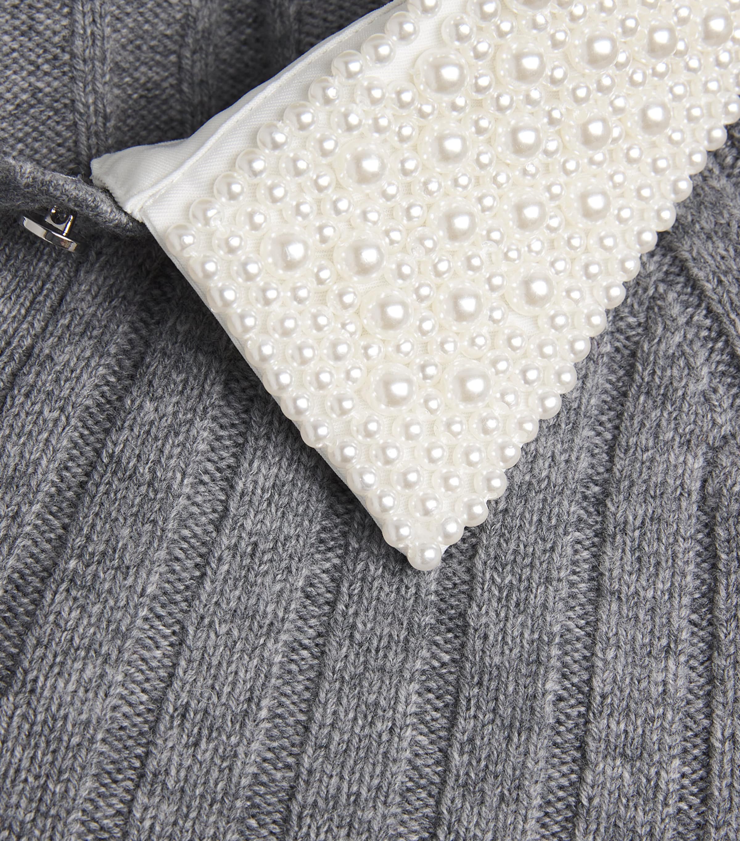 Maje Womens Wool-Blend Beaded-Collar Polo Sweater Grey Image 5