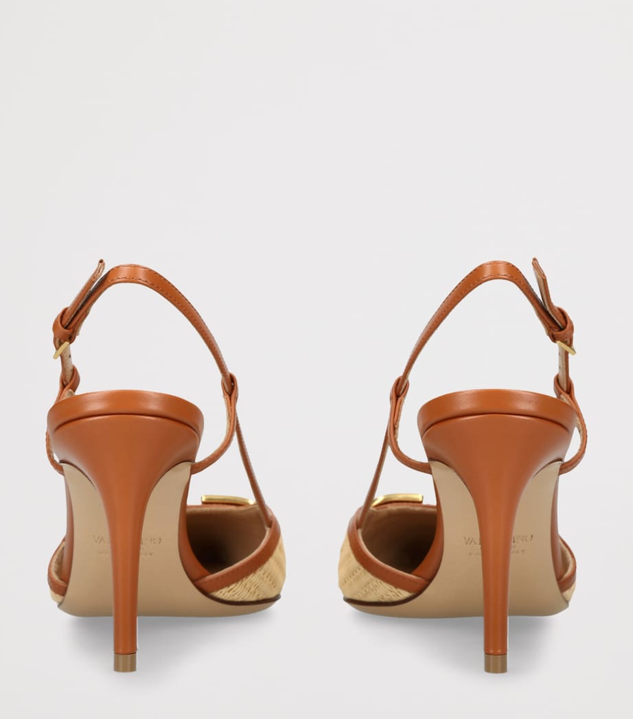 Valentino Garavani Raffia VLogo Slingback Pumps 80 Beige Comb Image 2