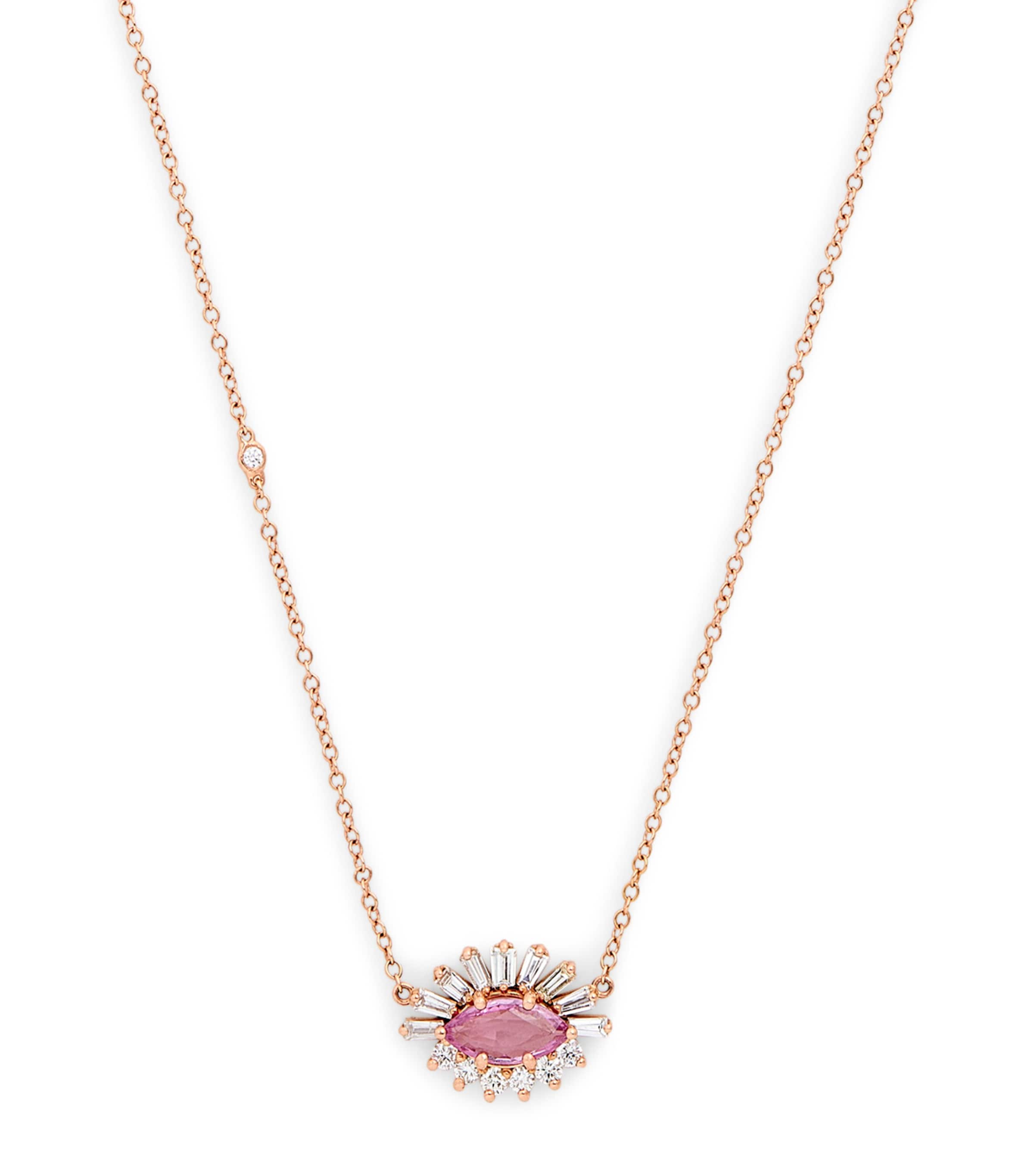 Shay Rose Gold, Diamond And Pink Sapphire Evil Eye Necklace In Rose Gold