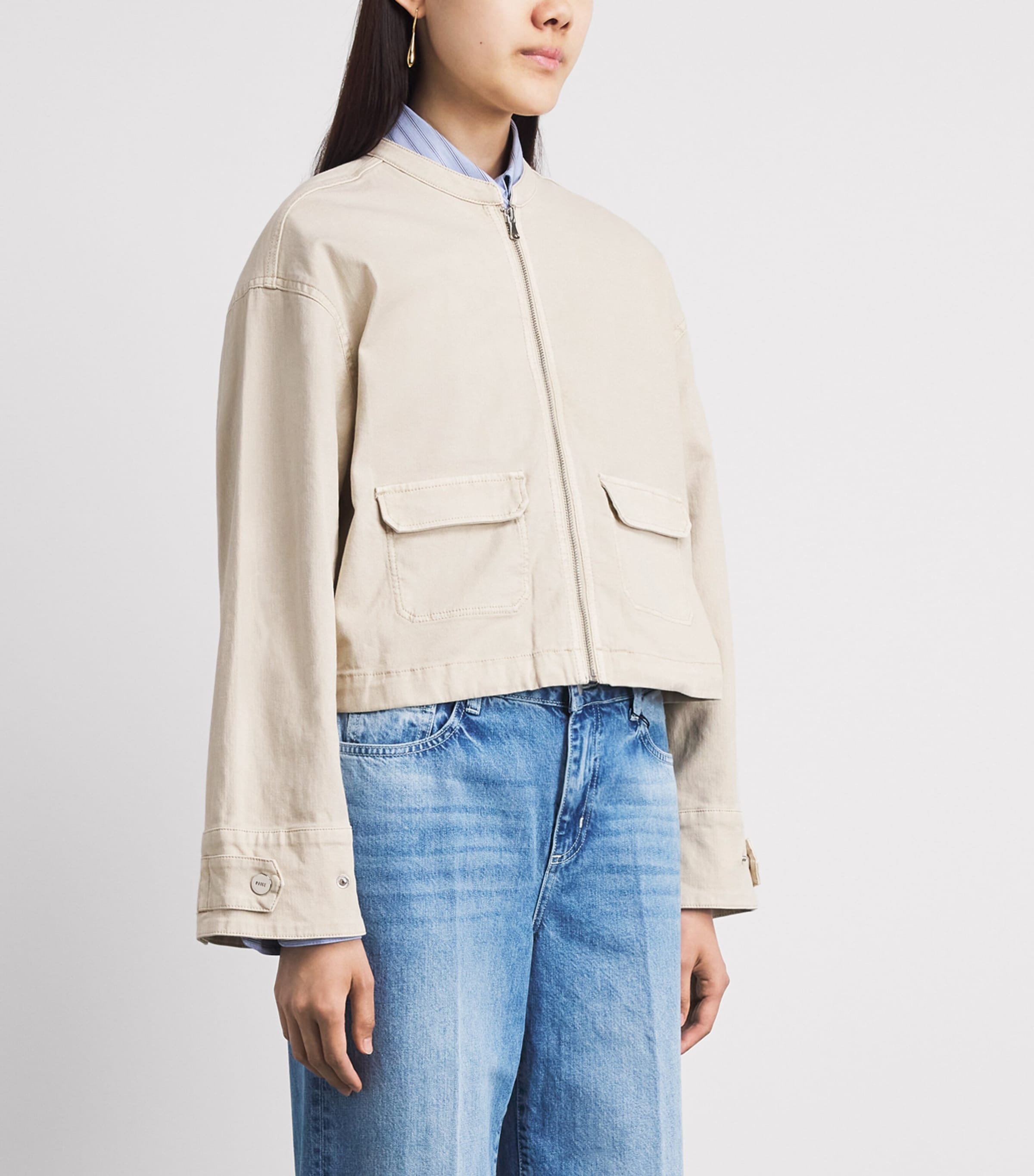 PAIGE Womens Stretch-Cotton Kiran Bomber Jacket Vintage Biscotti Image 4