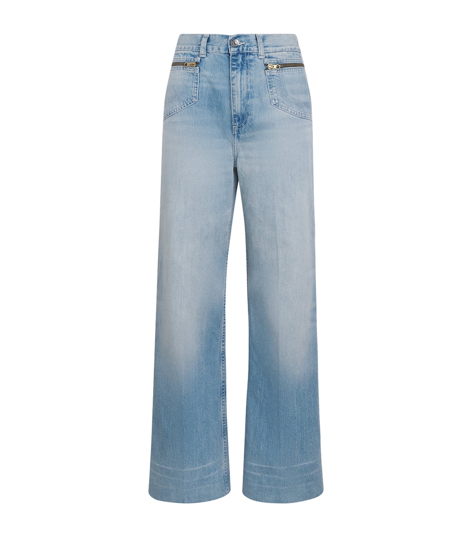 Sandro Paris Womens Zipped-Pocket Wide-Leg Jeans Blue Jean Image 1