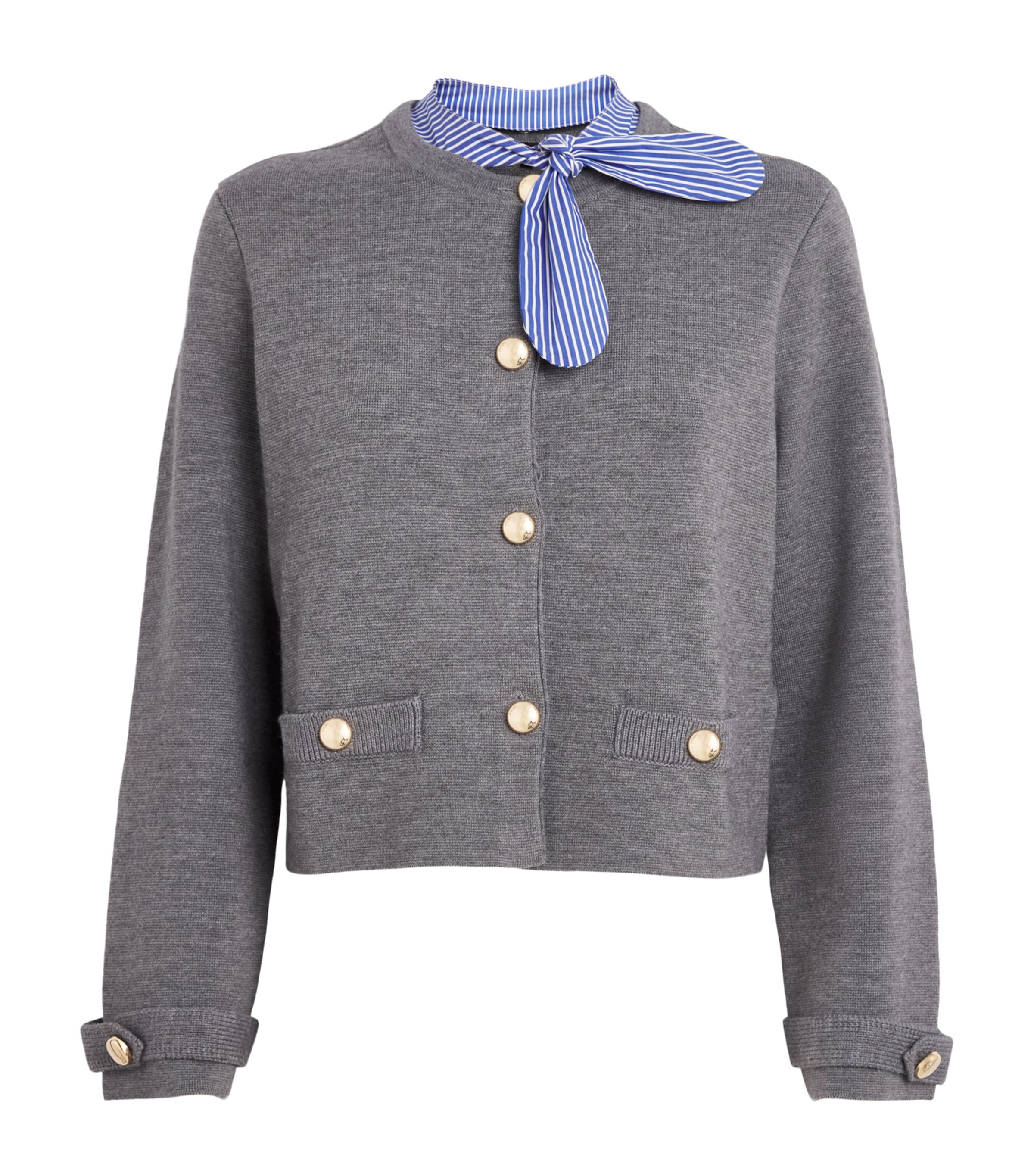 Maje Womens Detachable Collar Cardigan Light Grey Image 1