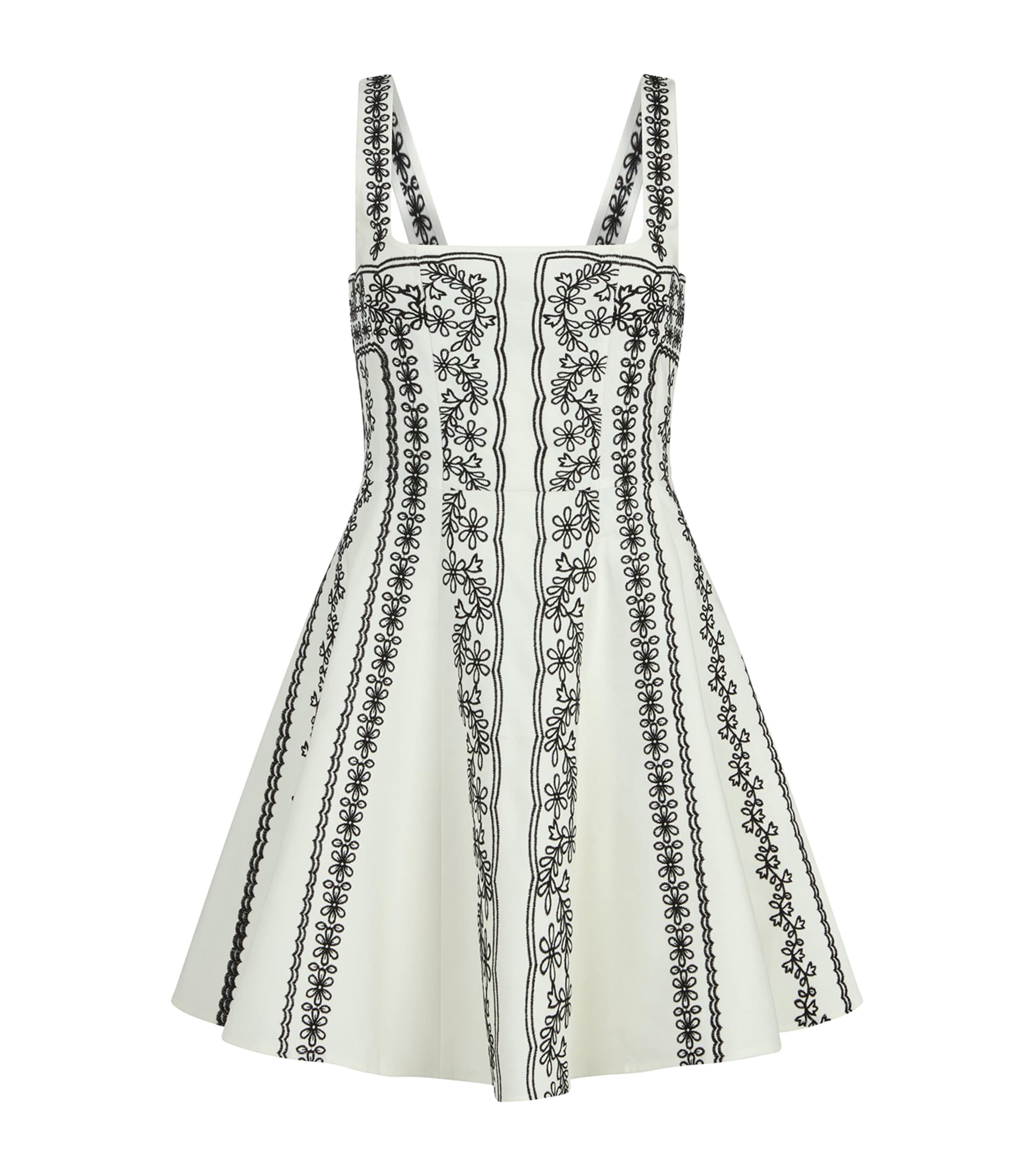 Linen-Blend Embroidered Mini Dress ECRU / BLACK Image 1