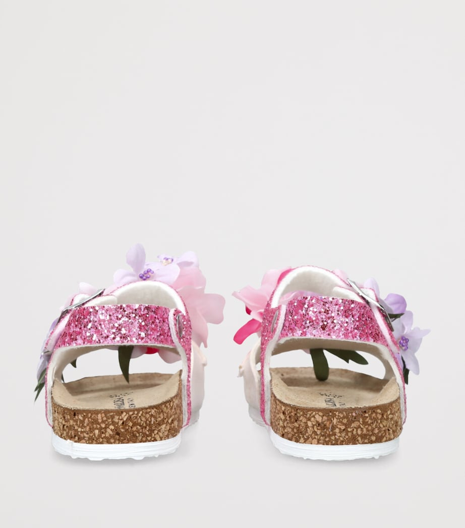 Floral-Appliqué Sandals FUSHIA CMB Image 2