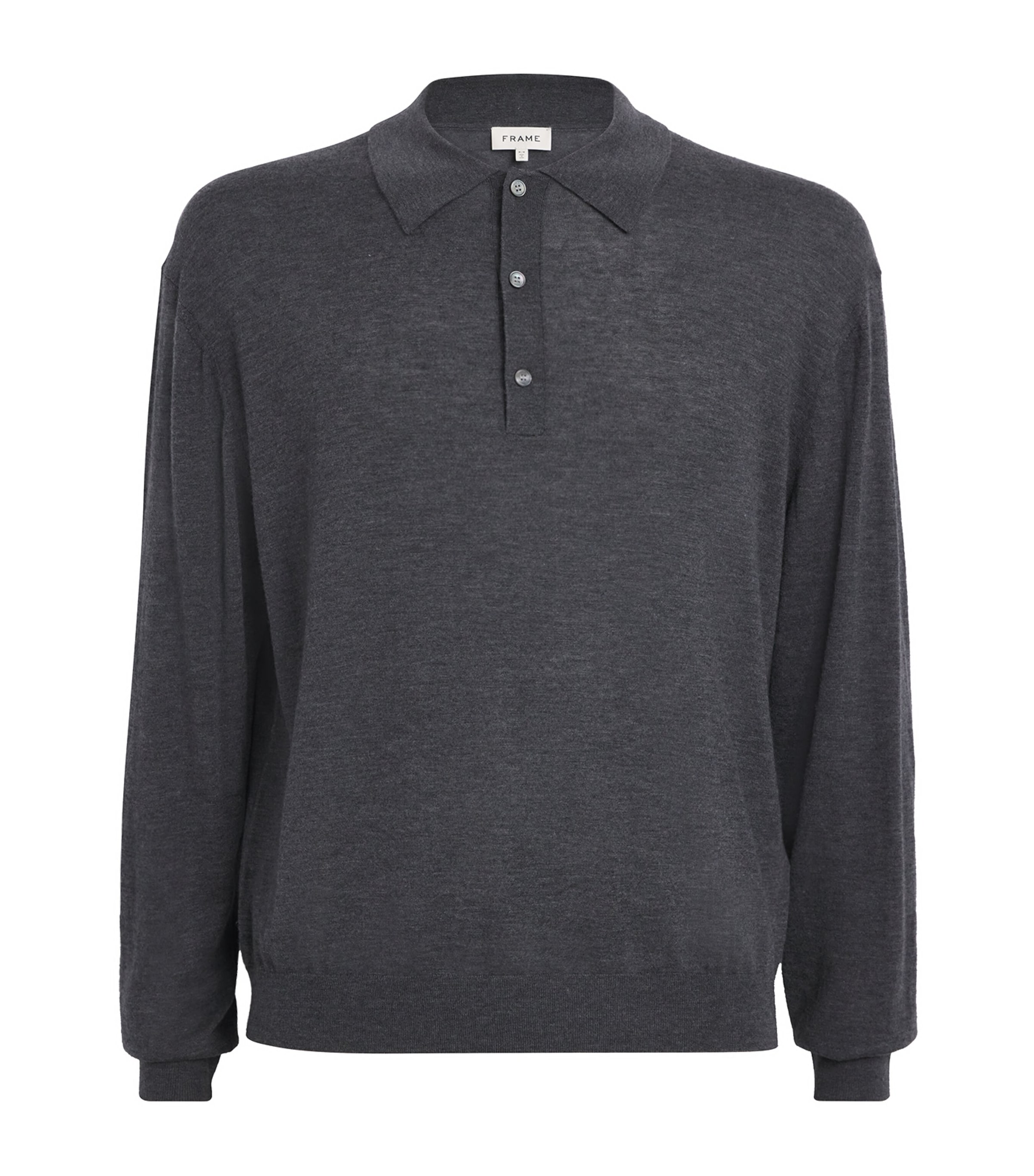 FRAME Mens Wool-Cashmere Long-Sleeve Polo Shirt Grym Image 1