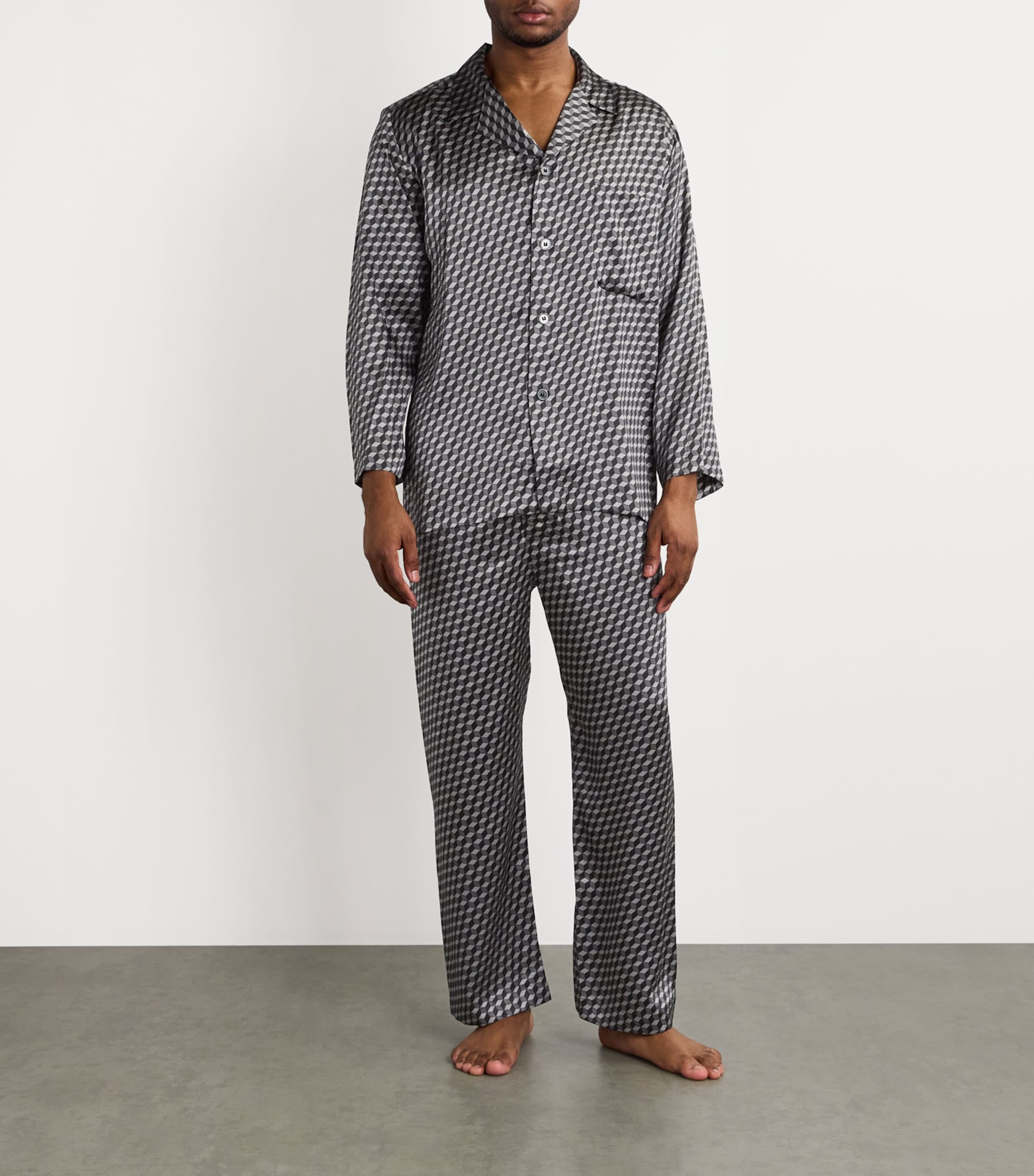 Silk Geometric Print Pyjamas MULTI Image 2
