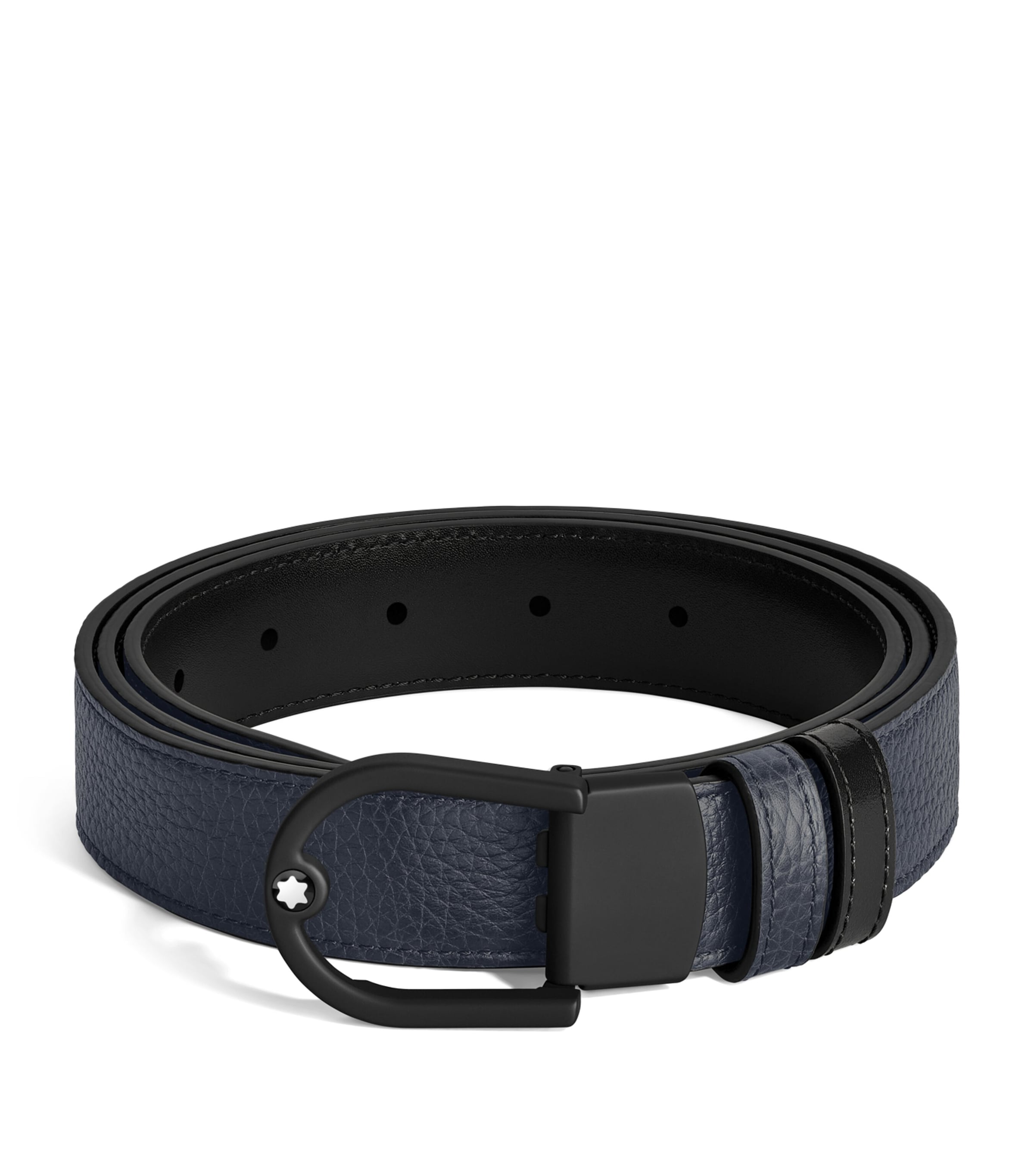 Montblanc Leather Reversible Horseshoe Belt Midnight Blue/black Image 1
