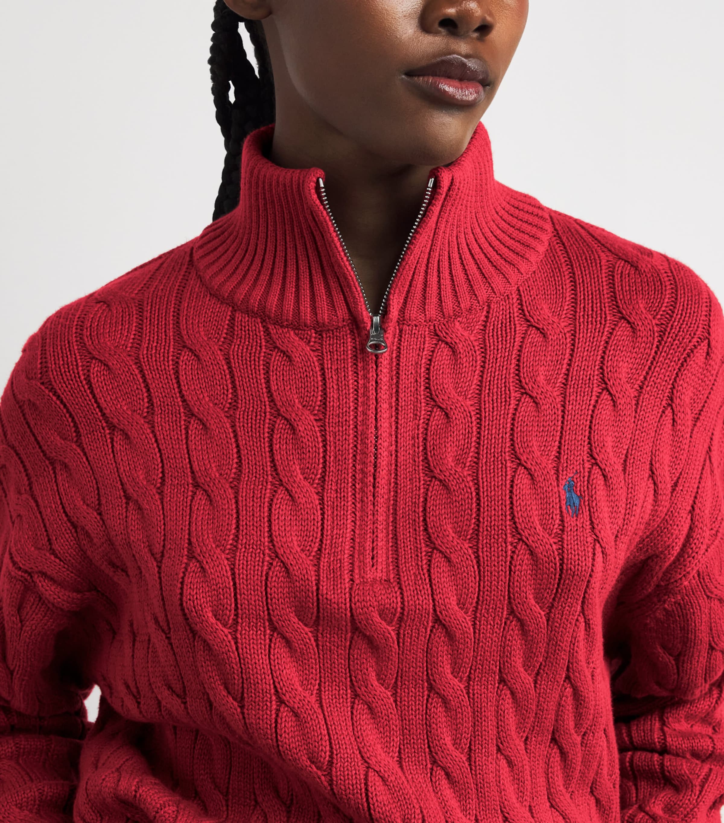 Polo Ralph Lauren Womens Cotton Cable-Knit Half Zip Sweater Brick Image 6