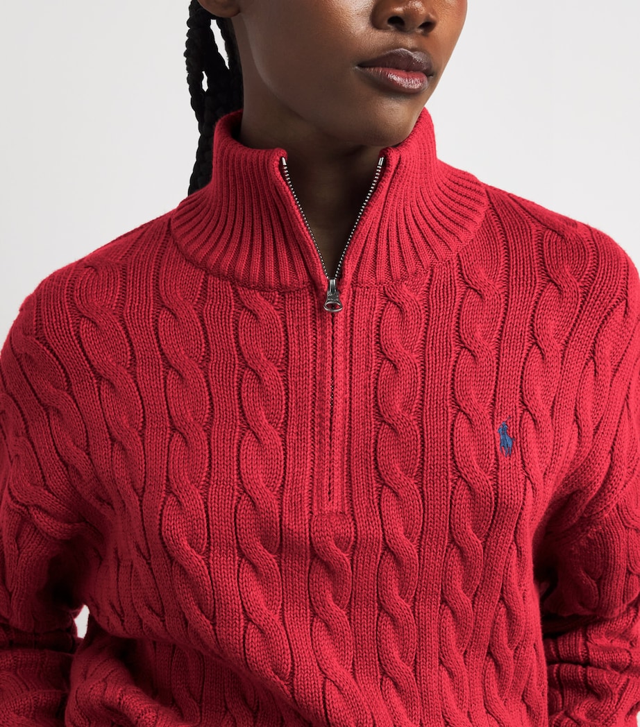 Polo Ralph Lauren Womens Cotton Cable-Knit Half Zip Sweater Brick Image 6