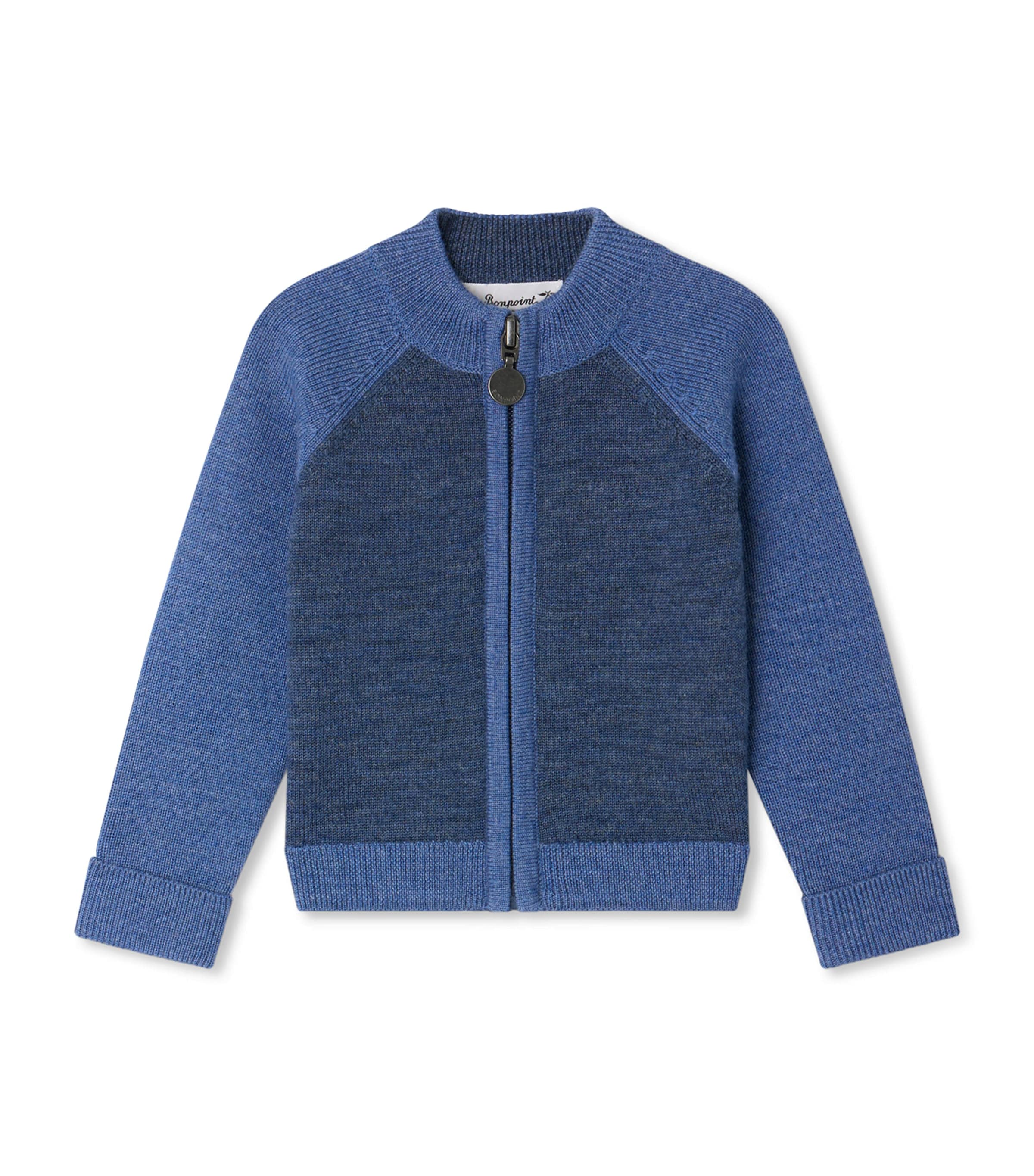Bonpoint Wool Zip-Up Sweatshirt (6-12 Months) Indigo Image 1