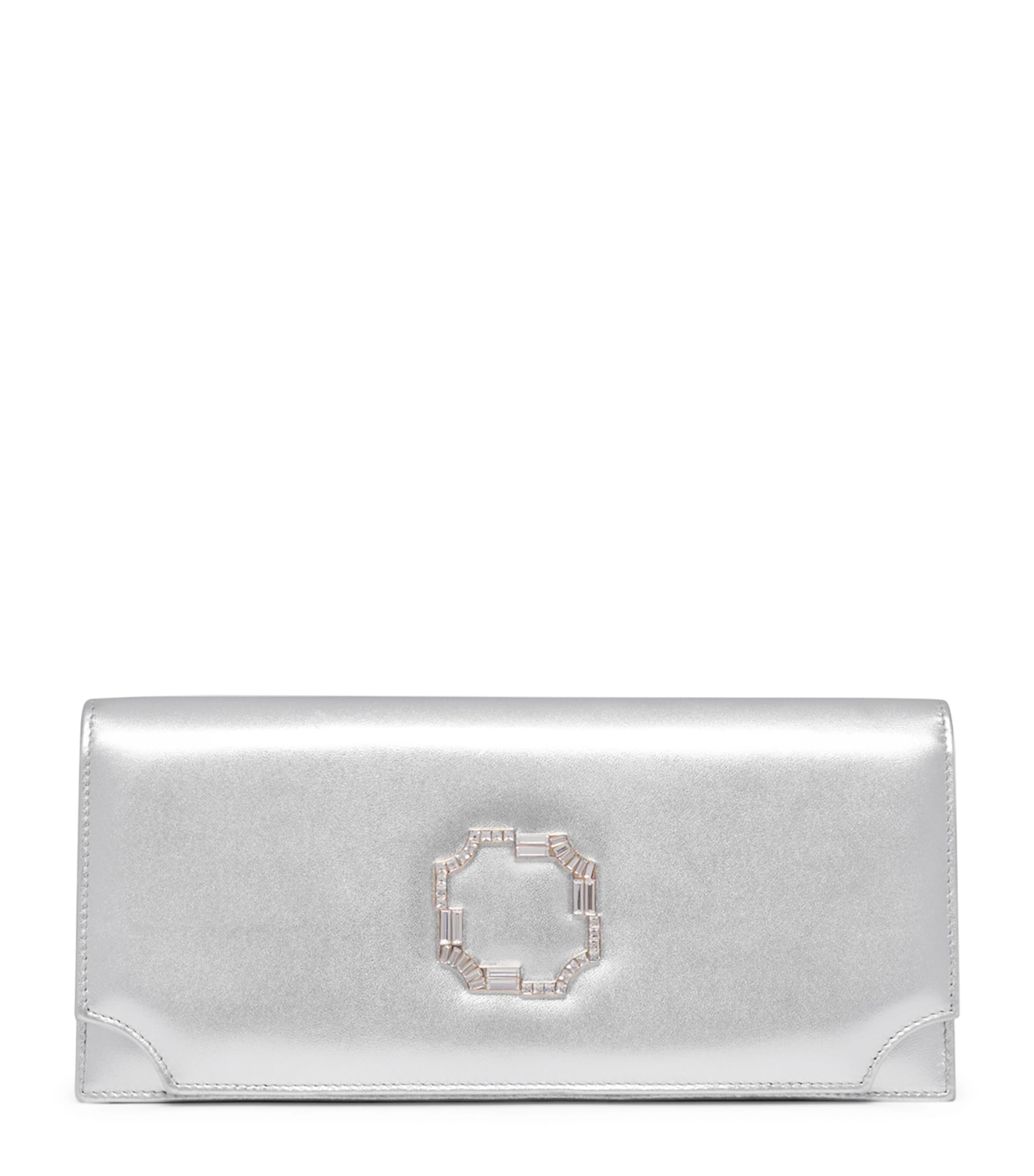 Metallic Leather Vivien Clutch Bag SILVER Image 1