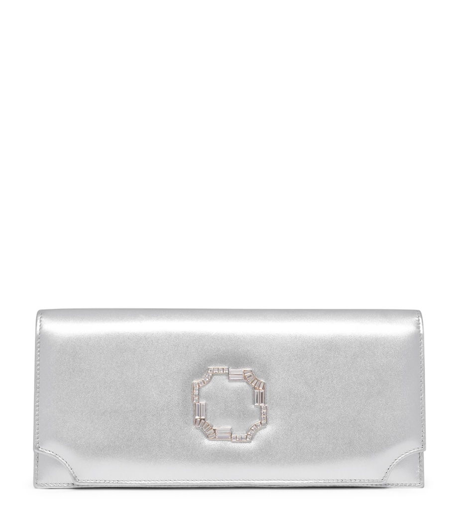 Metallic Leather Vivien Clutch Bag SILVER Image 1
