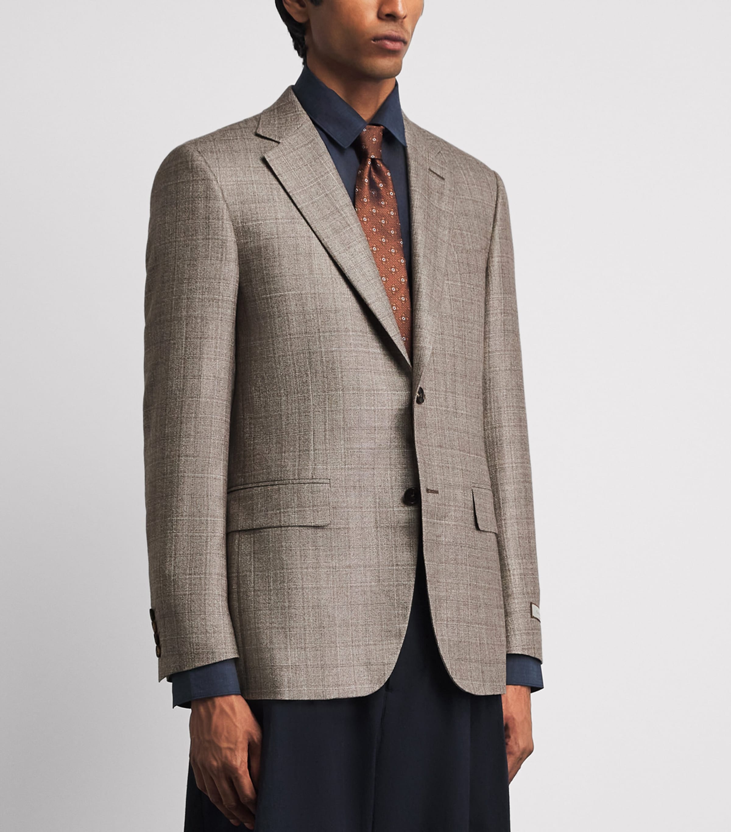 Canali Mens Silk-Cashmere Check Blazer Beige Image 4