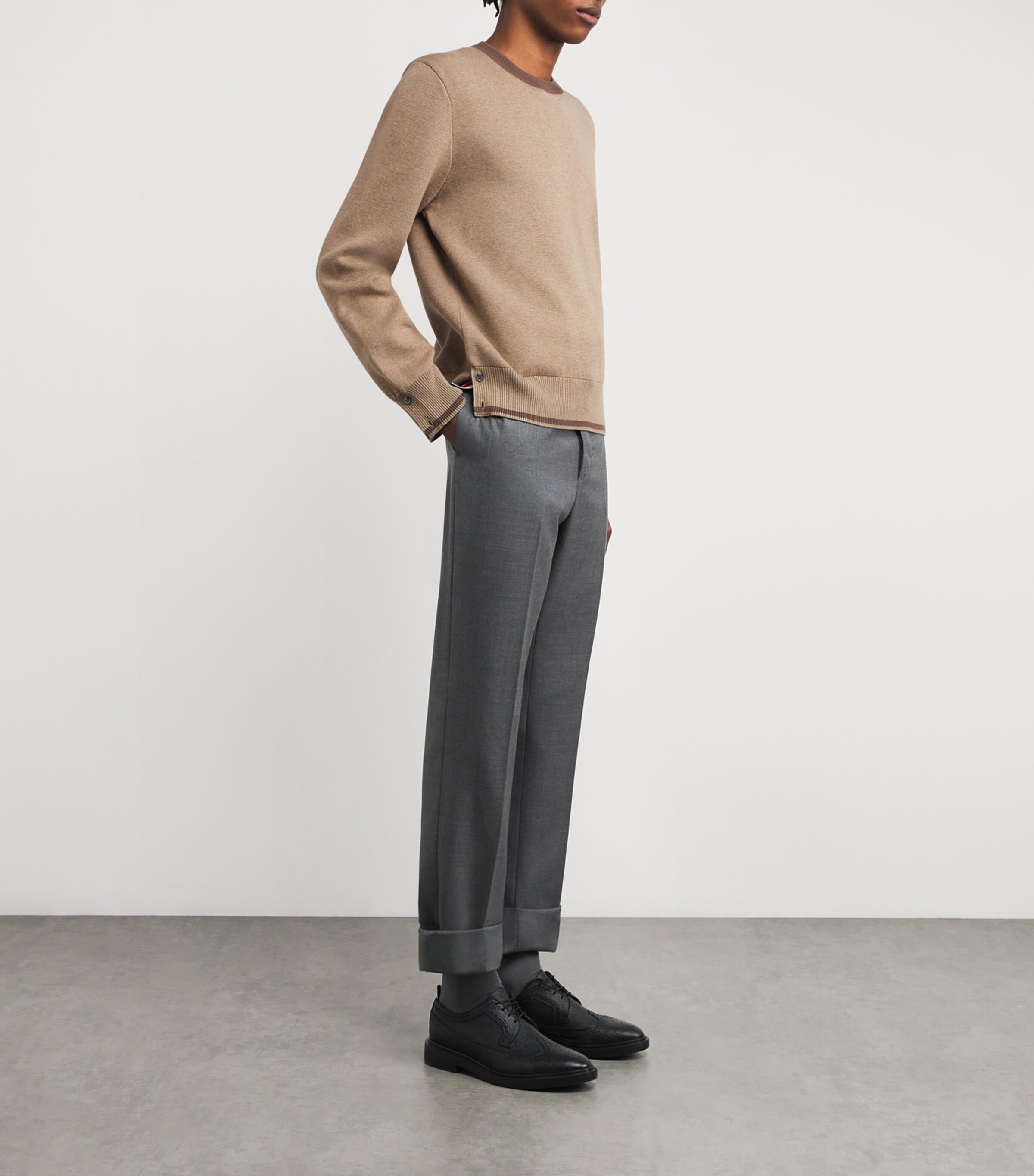 Thom Browne Mens Cotton Milano Stitch Sweatshirt Med Brown Image 2