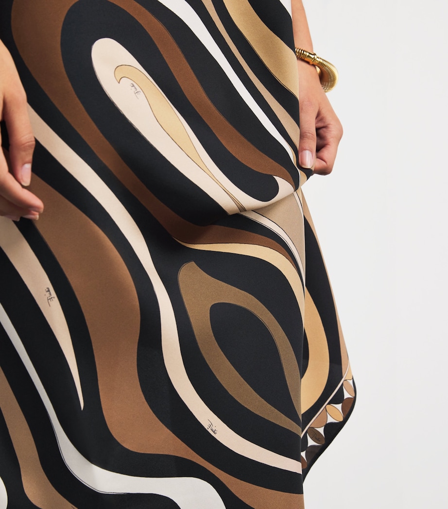 Silk Marmo Print Halterneck Midi Dress 004/BLACK GOLD Image 5