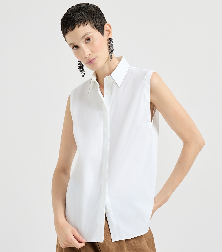 Brunello Cucinelli Womens Stretch-Cotton Poplin Sleeveless Shirt Image 3