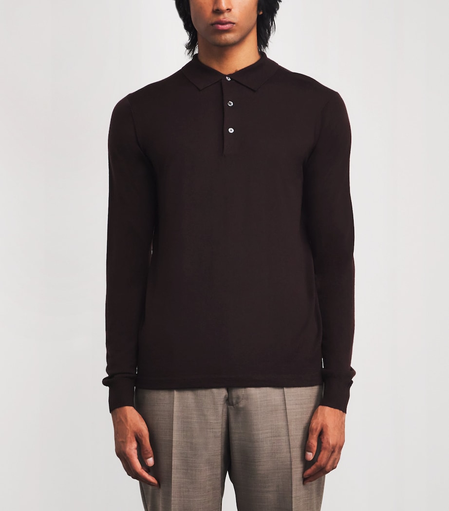 Aspesi Mens Virgin Wool Long-Sleeve Polo Shirt Marrone Image 3