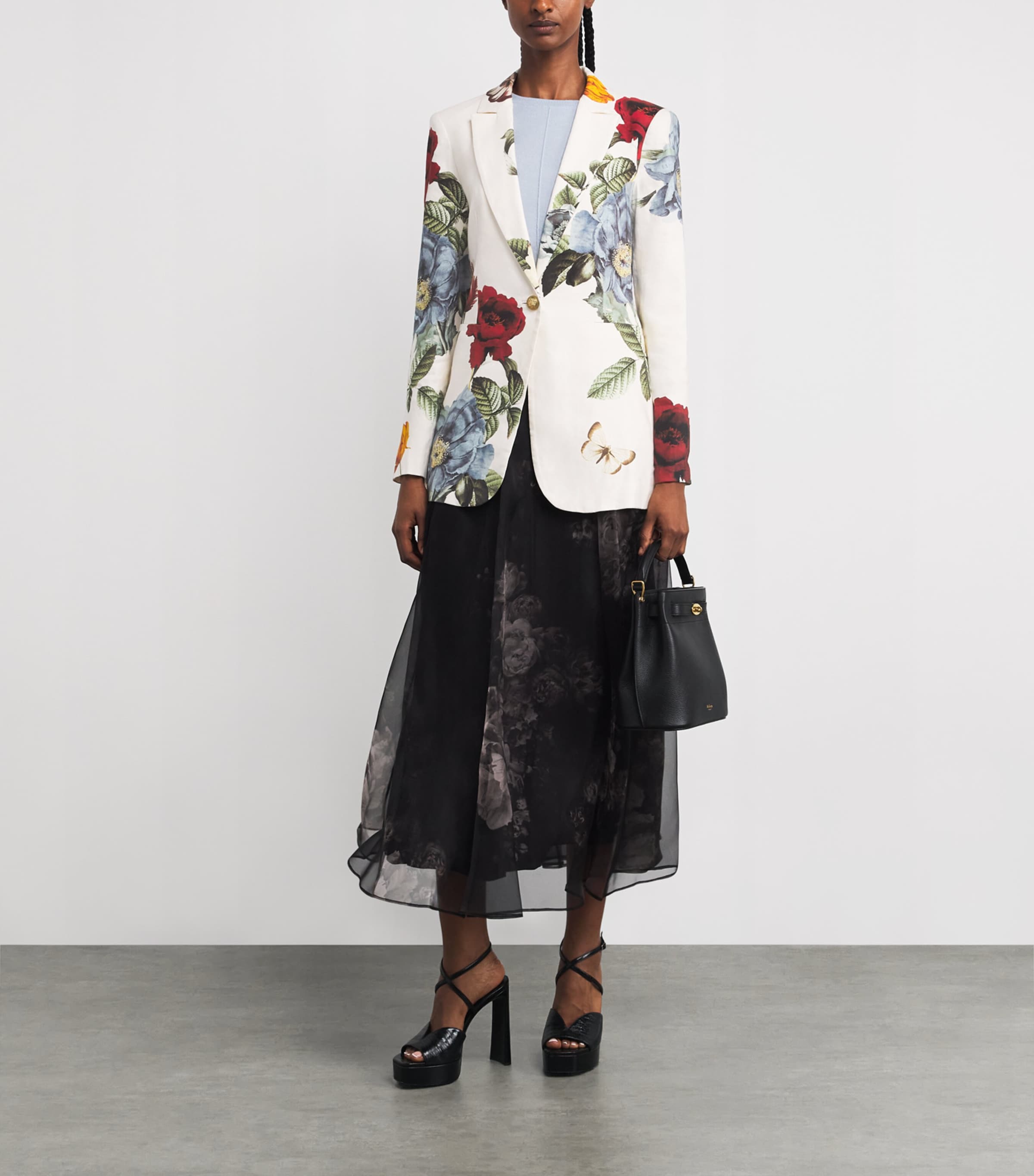 Alice+Olivia Womens Linen-Blend Floral Breann Blazer Provnce Flrl Lg Image 2