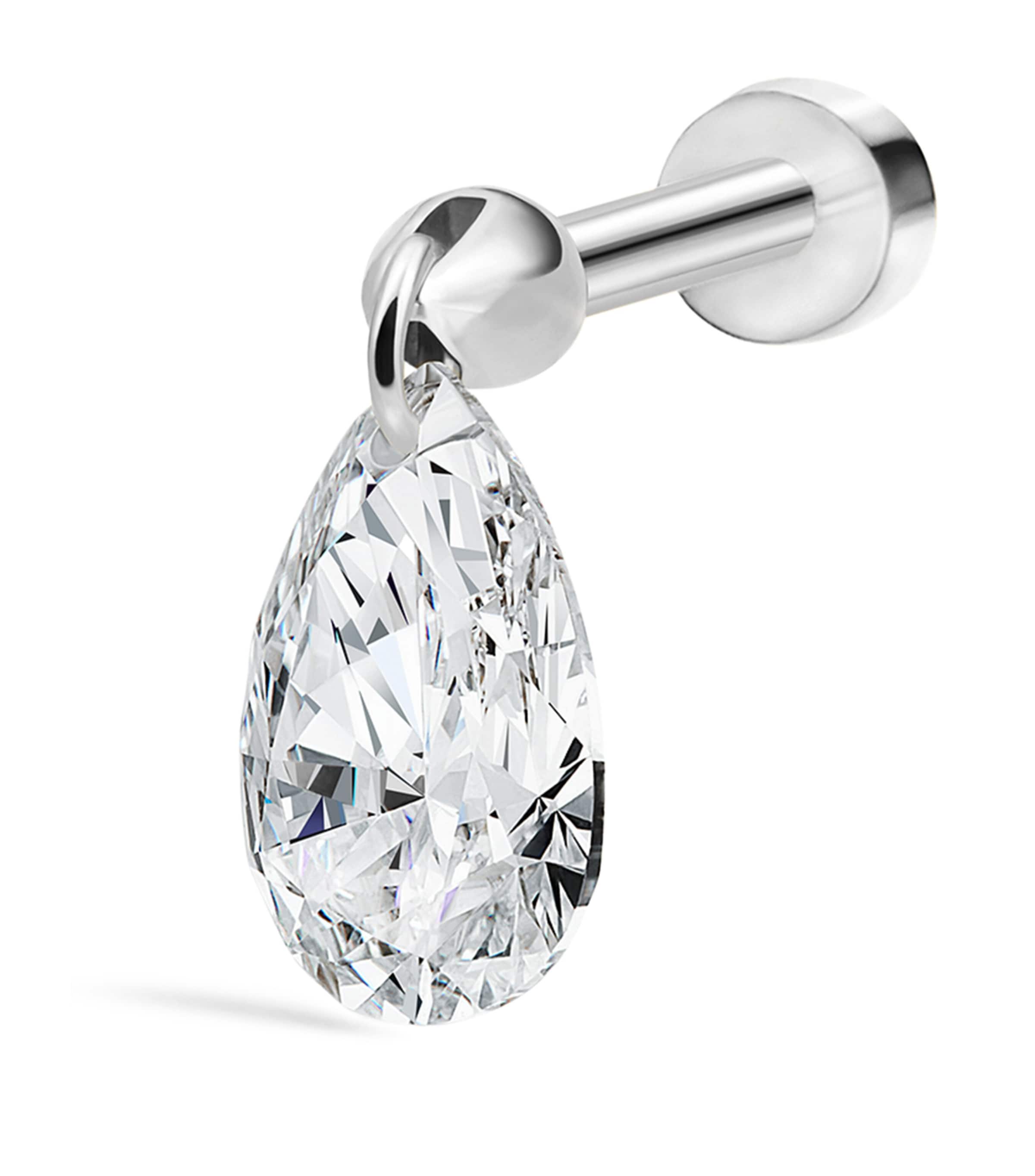 White Gold Floating Pear Diamond Charm Threaded Stud Earring (6mm) WHITE GOLD Image 4