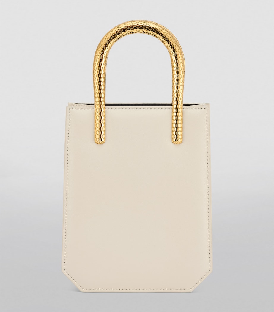 Mini Leather Serpentine Tote Bag WHITE Image 4