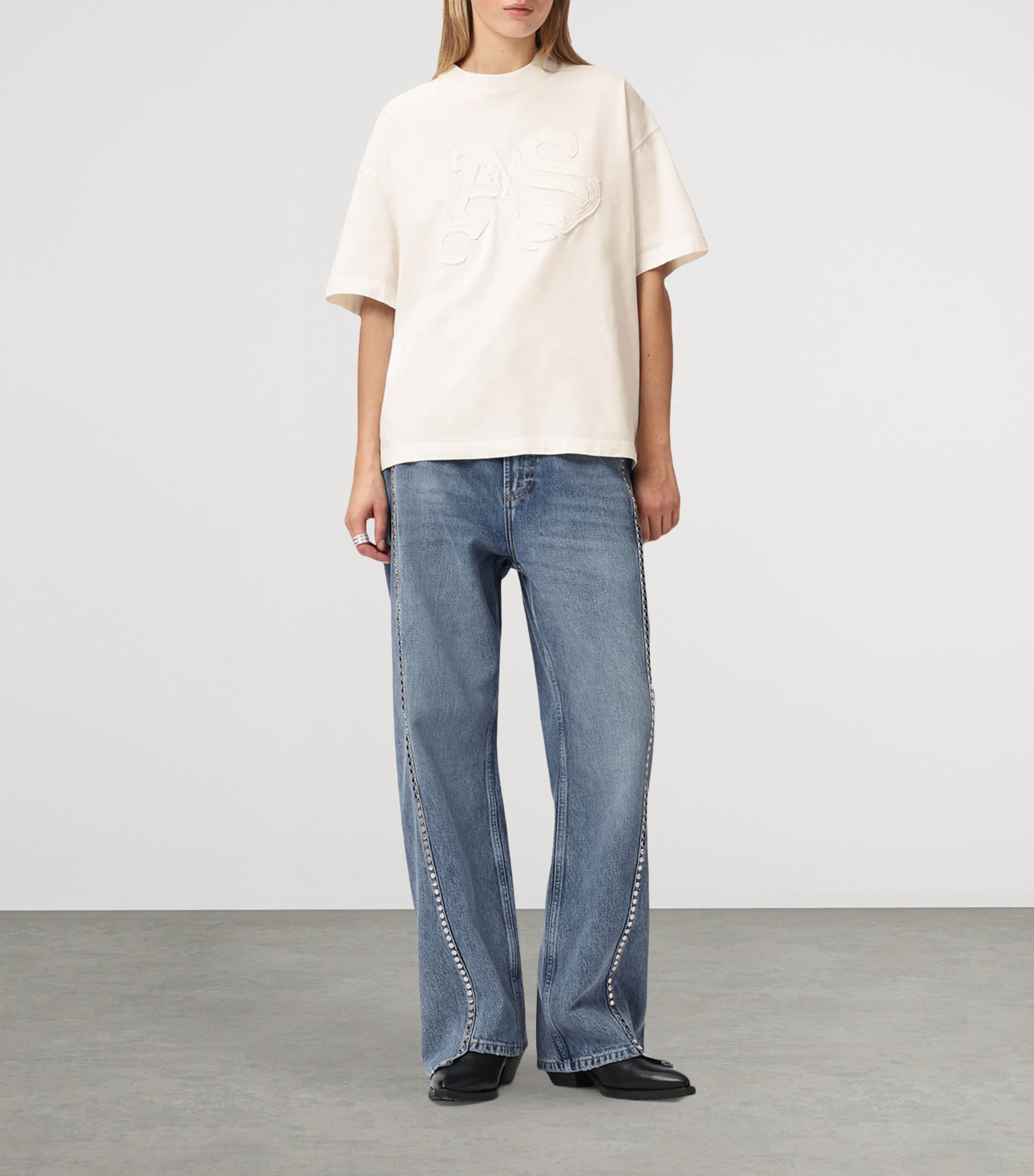 AllSaints Womens Organic Cotton Insignia Etta T-Shirt Mallow White Image 2