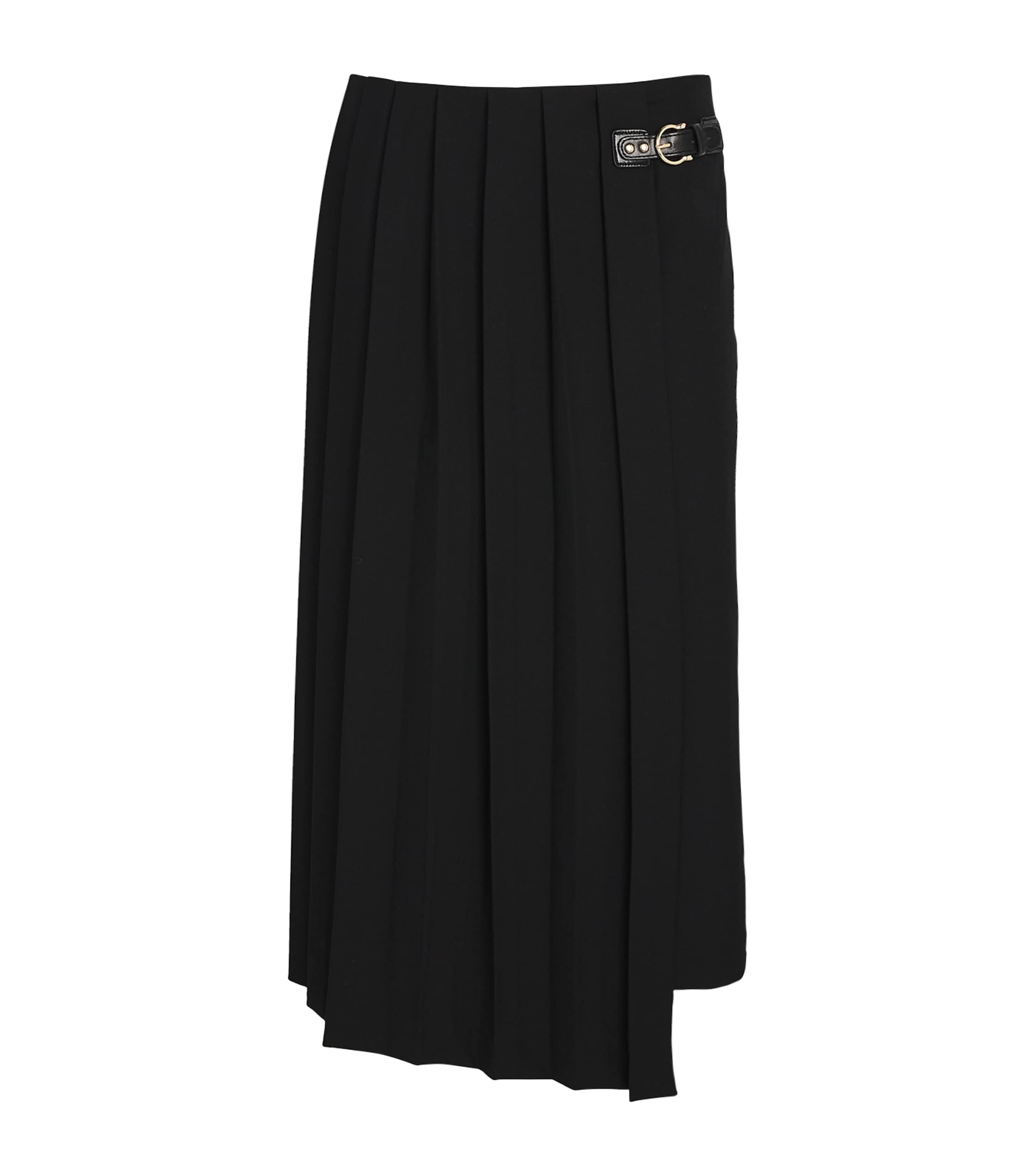 Maje Asymmetric Pleated Midi Skirt In Black