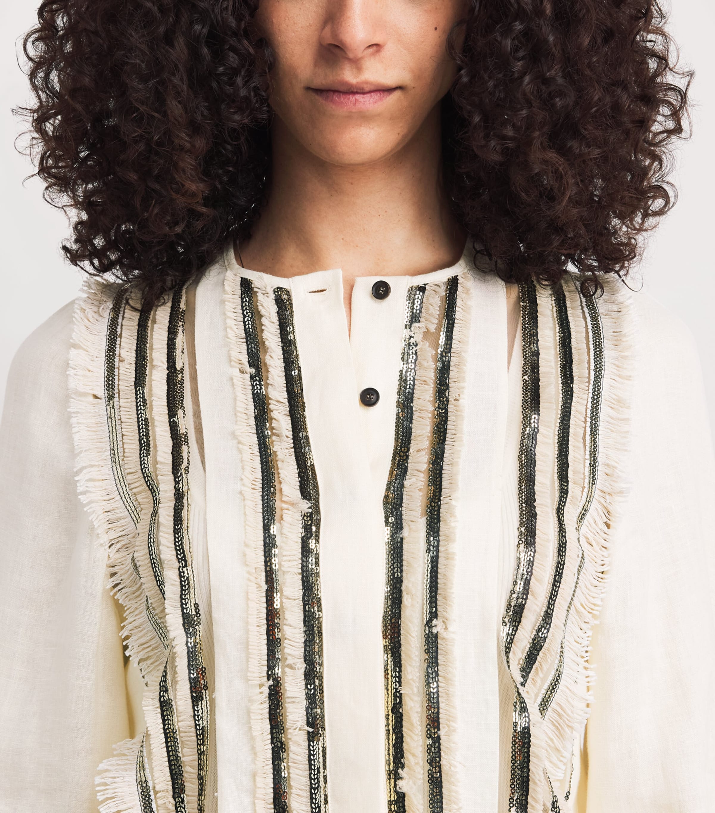 Kiton Womens Linen Sequinned Shirt Beige Image 3