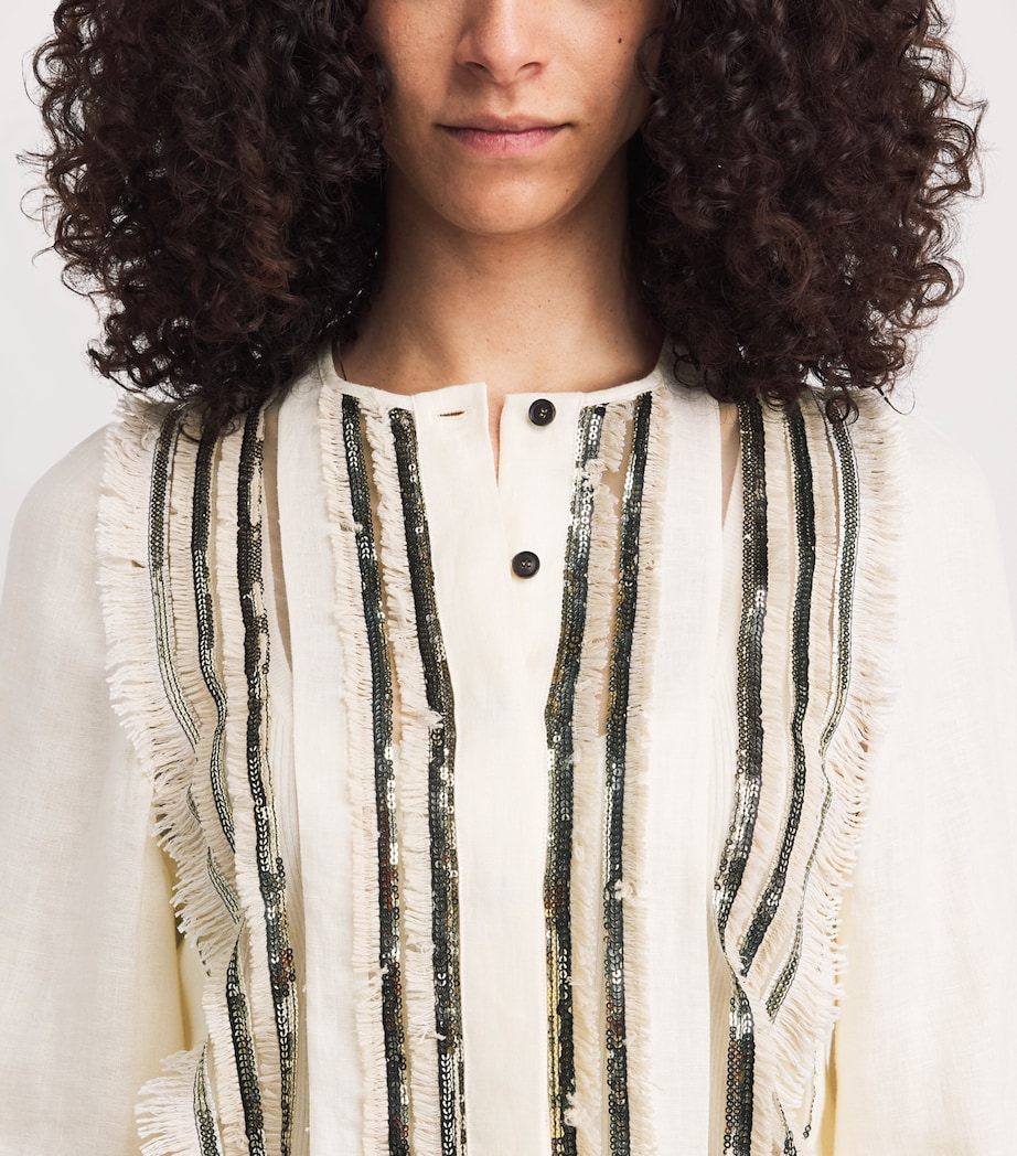 Kiton Womens Linen Sequinned Shirt Beige Image 3