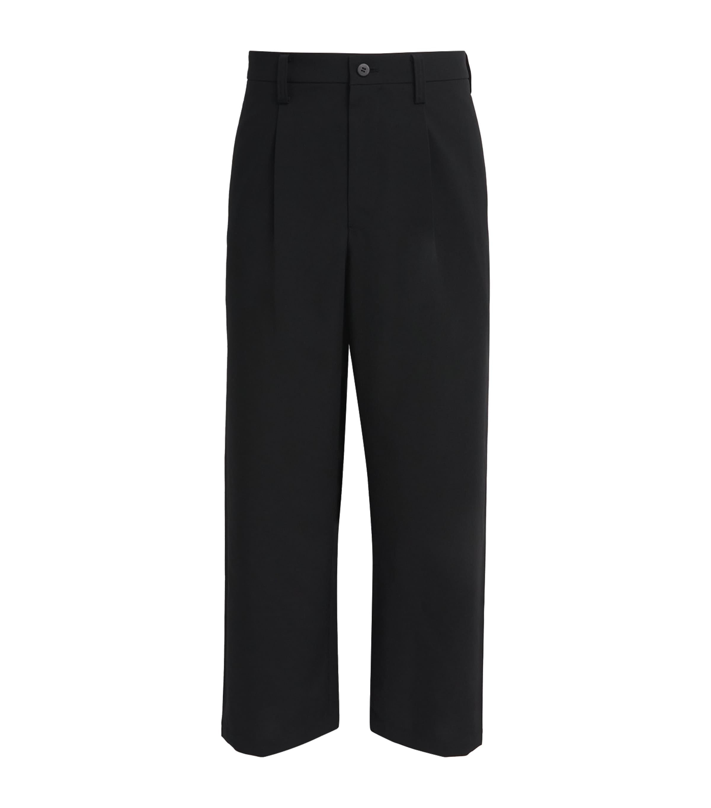 Pleated Wings Straight Trousers 15-BLACK Image 1
