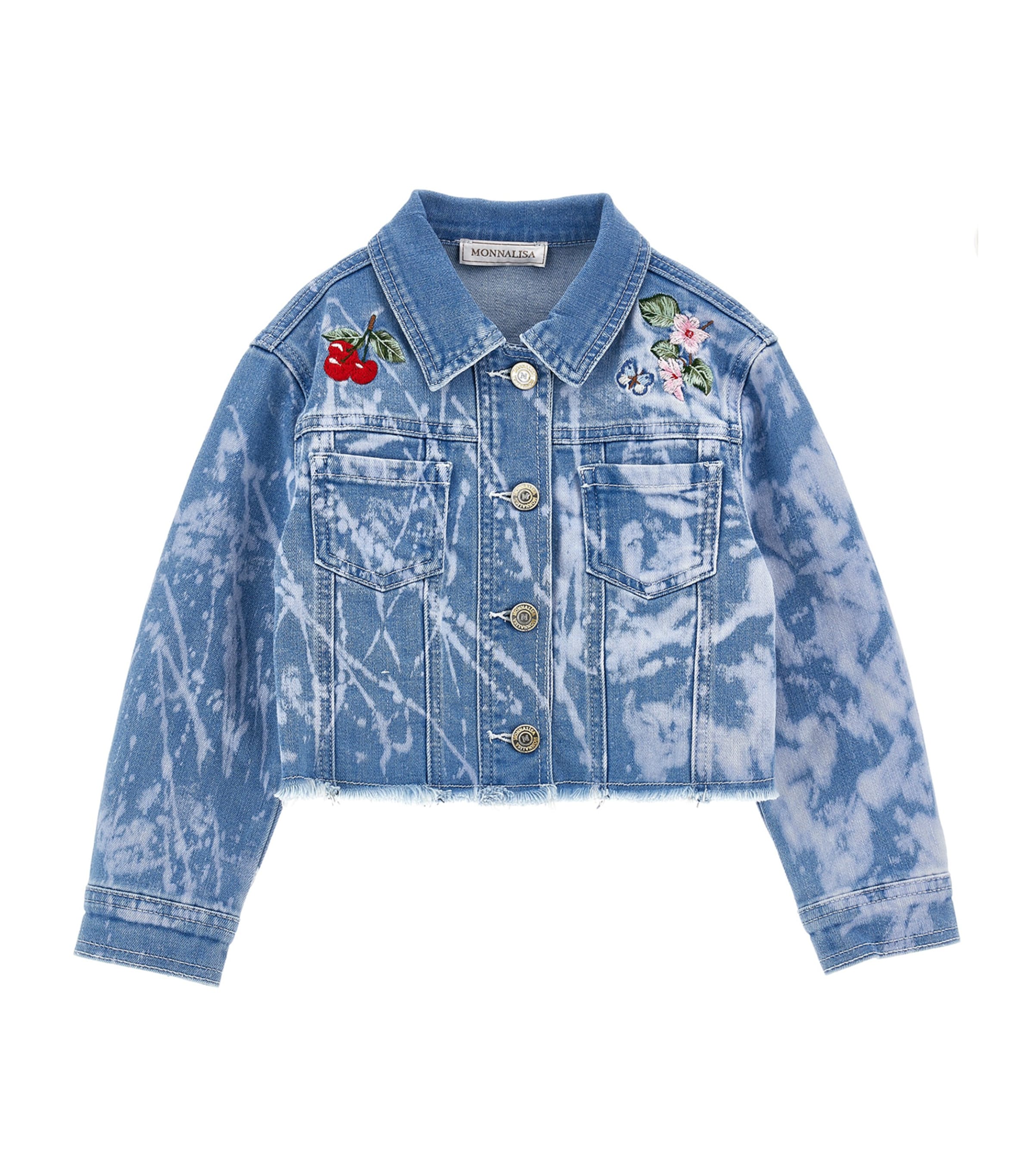 Monnalisa Embroidered Denim Jacket In Blue